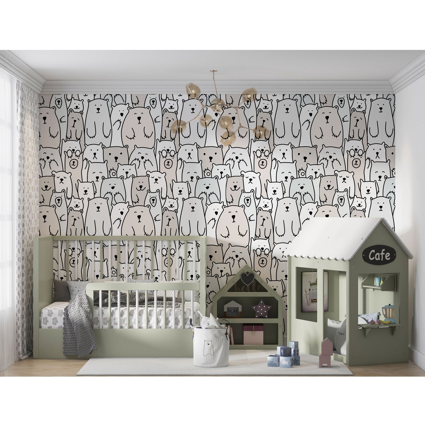 Boho Bear Wallpaper Boho Kids Room Decor Neutral Nursery Boho Decor Boho Wallpaper Teddy Bear Boho Children Room Boho Minimal Bear Wallpaper