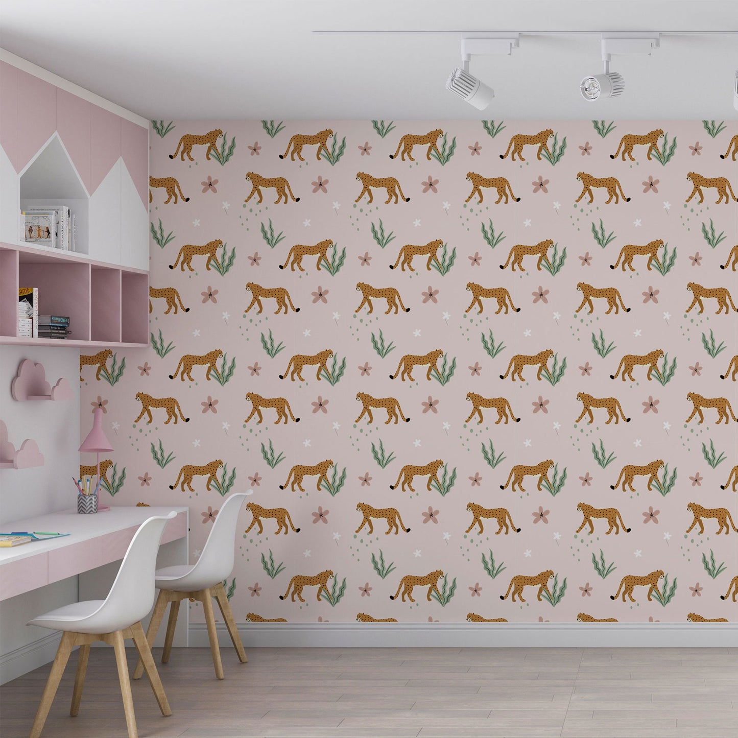 Leopard Floral Wallpaper Peel and Stick Wallpaper Safari Decor Wallpaper Pink Leopard Wallpaper Pink Floral Wallpaper Floral Leopard Wall