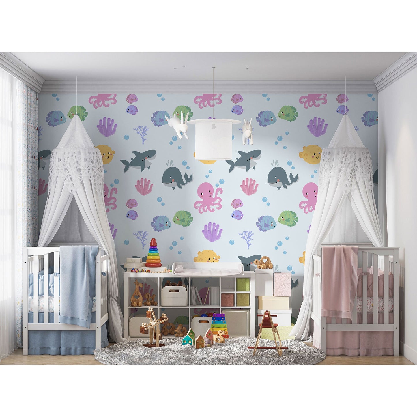 Underwater Fish Wallpaper Peel And Stick Ocean Decor Children&#39;s Bedroom Fish Wall Decor Aqua