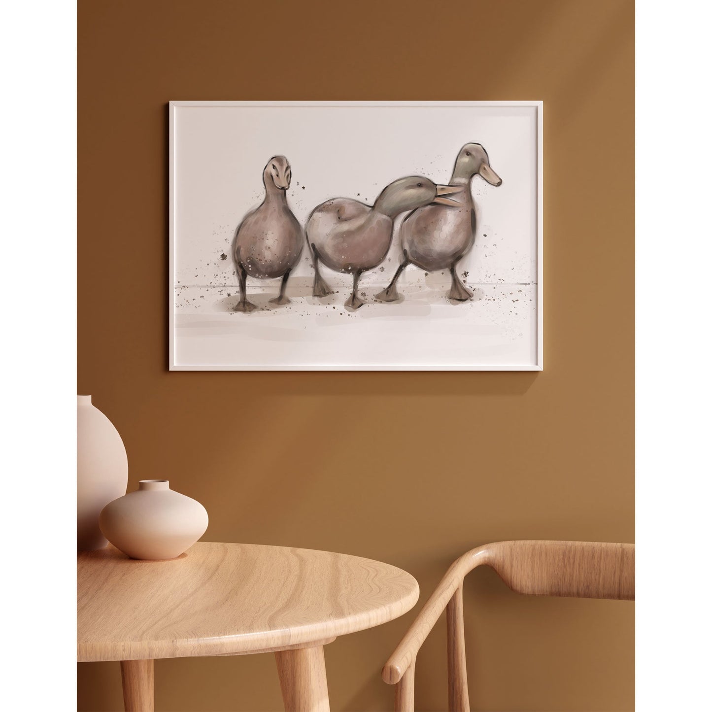 Framed Ducklings Watercolour Artwork - Charming Nursery Wall Decor Cute Child's Room Duck Illustration Adorable Theme Girls Bedroom Print