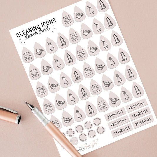 Cleaning Icons Stickers, Weekly Cleaning Planner Stickers, Cleaning Stickers, Organisation Stickers, Planner Stickers, Clean Days Stickers