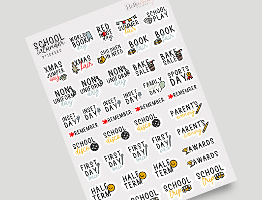 School Calendar Sticker Sheet, School Planner Stickers, Calendar Stickers, School Organisation Stickers, Planner Stickers, School Reminder