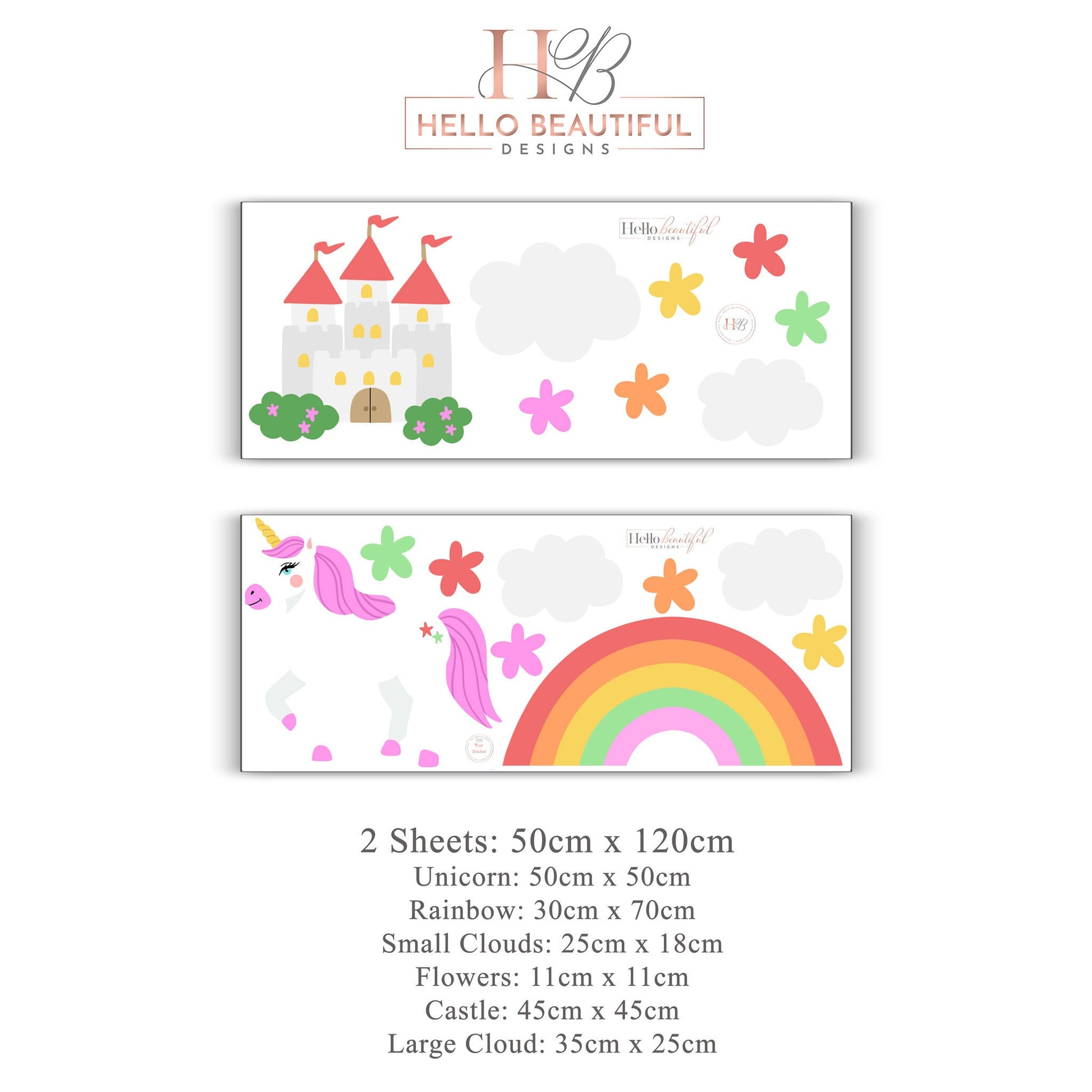 Rainbow Unicorn Wall Stickers, Nursery Wall Stickers, Unicorns Wall Decal