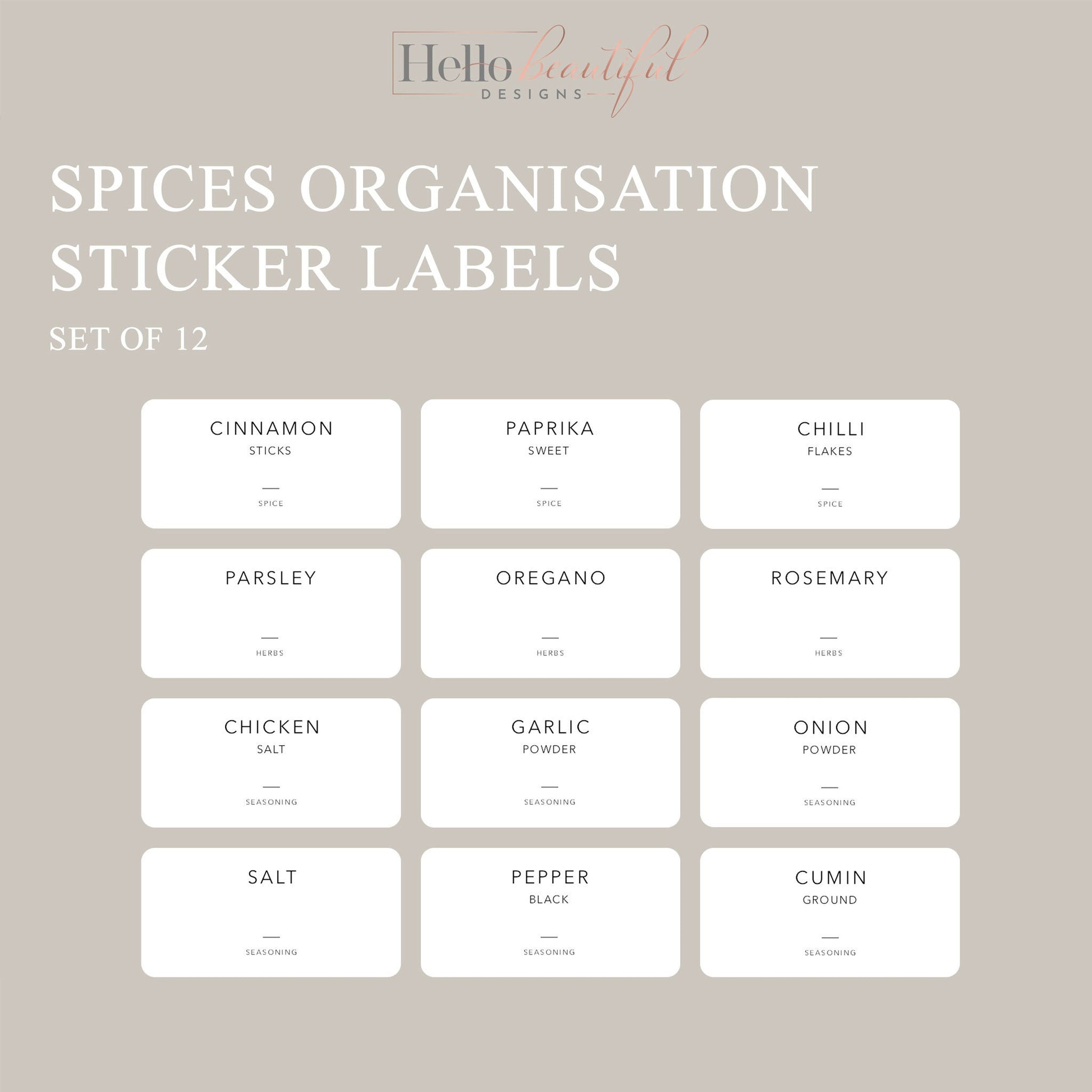 Spices Label Stickers, Pantry Organisation Labels, Organisation Stickers, Organisation, Kitchen Pantry, Herbs and Spices Labels For Jars