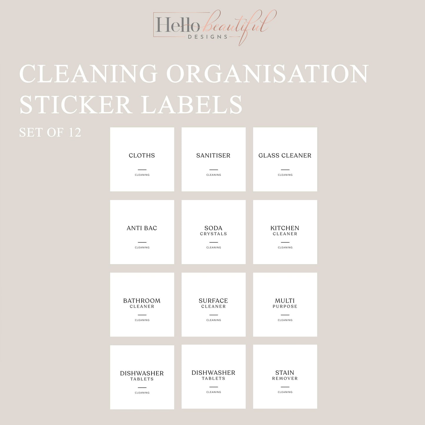 Cleaning Label Stickers, Cleaning Organisation Labels, Organisation Stickers