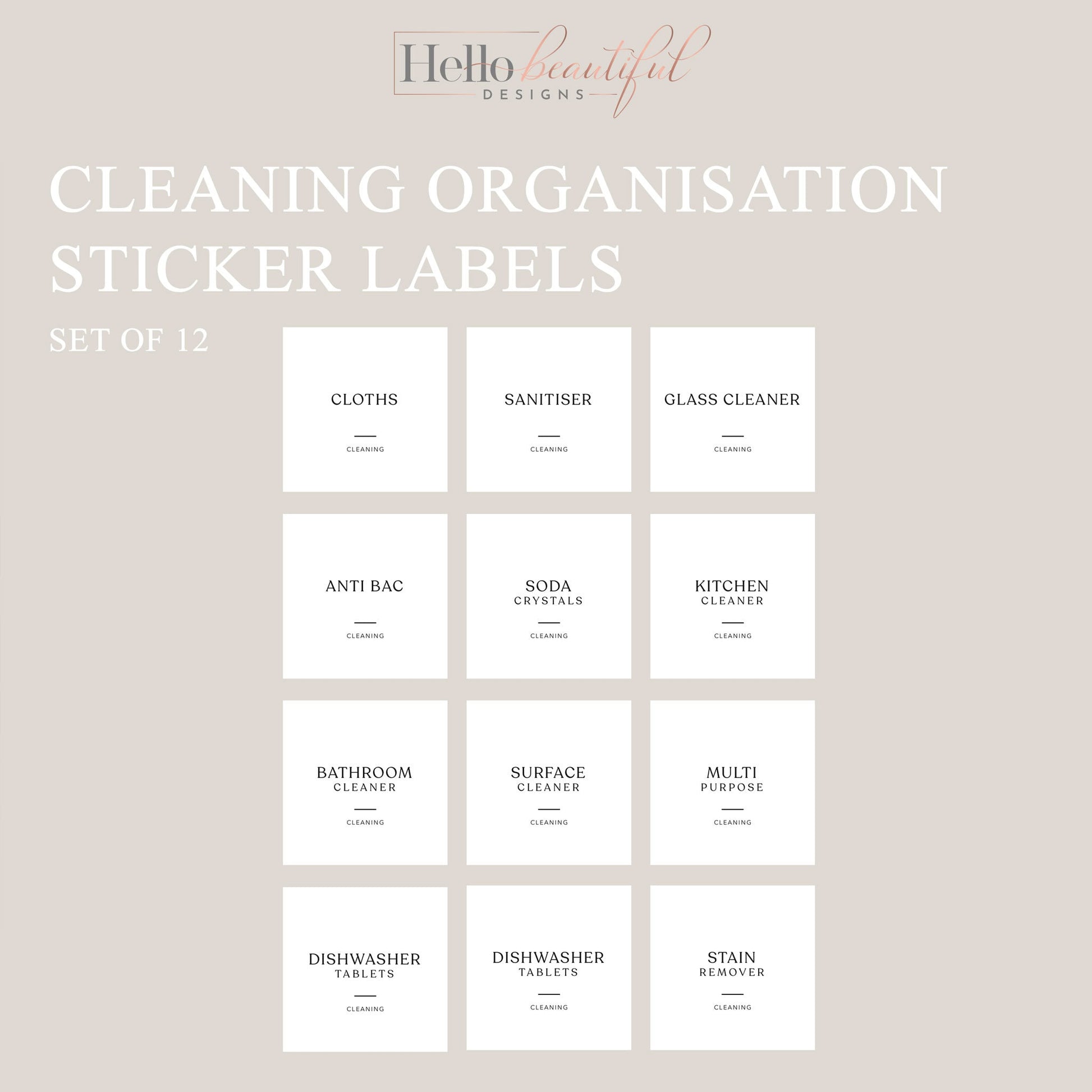 Cleaning Label Stickers, Cleaning Organisation Labels, Organisation Stickers