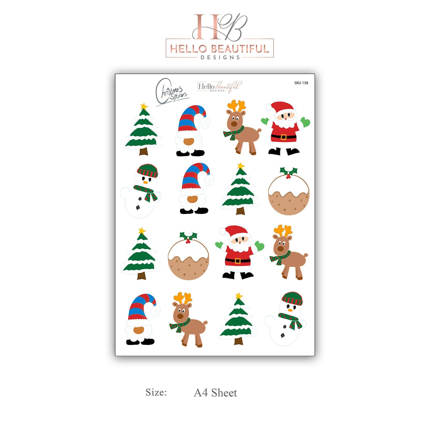 Christmas sticker set 7 sheets, Santa, reindeer, snowman, Christmas tree, gonk.