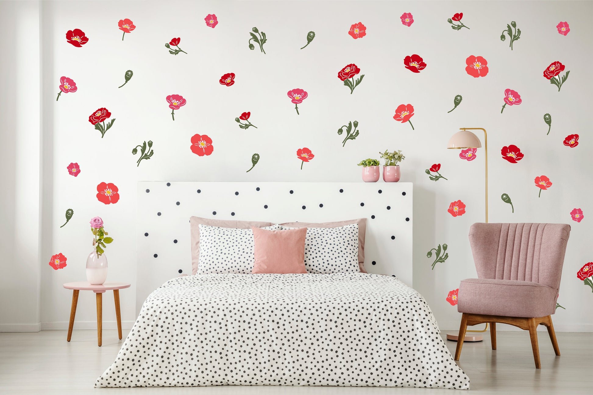 Floral Poppies Wall Stickers, Nursery Wall Stickers, Flower Wall Stickers, Children's Wall Decor, Kid's Room, Girl's Bedroom, Floral Decals