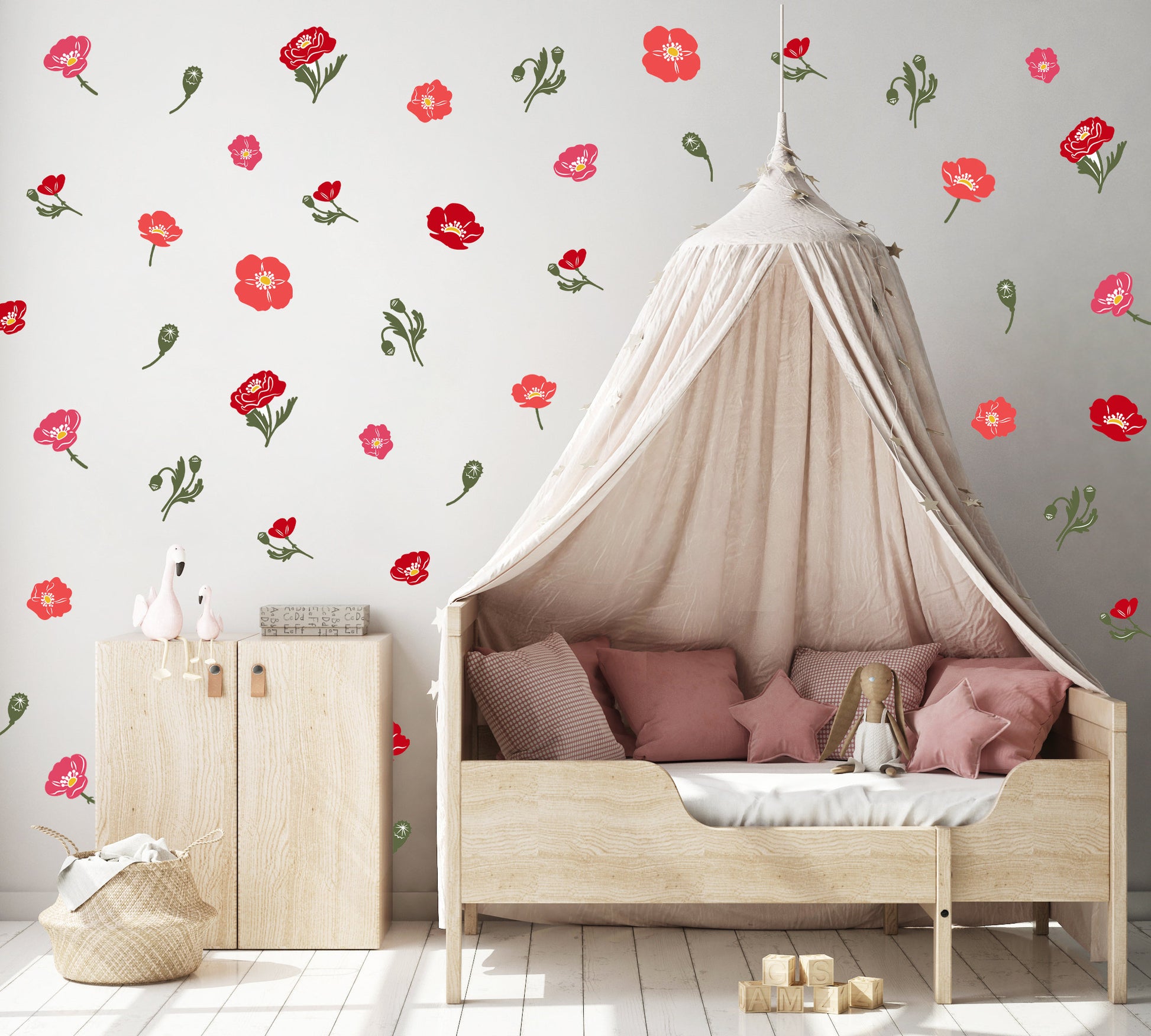 Floral Poppies Wall Stickers, Nursery Wall Stickers, Flower Wall Stickers, Children's Wall Decor, Kid's Room, Girl's Bedroom, Floral Decals