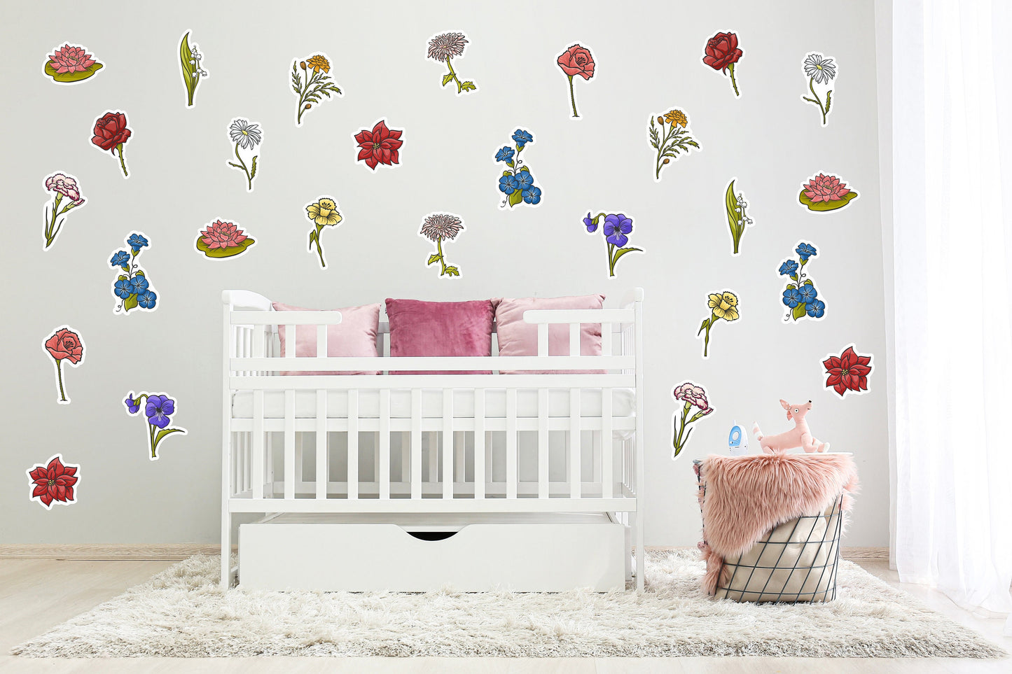 Floral Wall Stickers, Nursery Wall Stickers, Flower Wall Stickers, Children's Wall Decor, Kid's Room, Girl's Bedroom, Floral Decals, Flowers