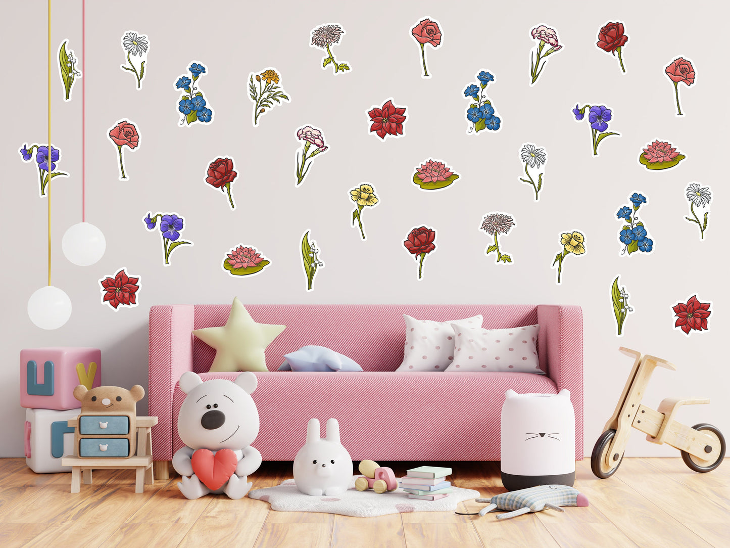 Floral Wall Stickers, Nursery Wall Stickers, Flower Wall Stickers, Children's Wall Decor, Kid's Room, Girl's Bedroom, Floral Decals, Flowers