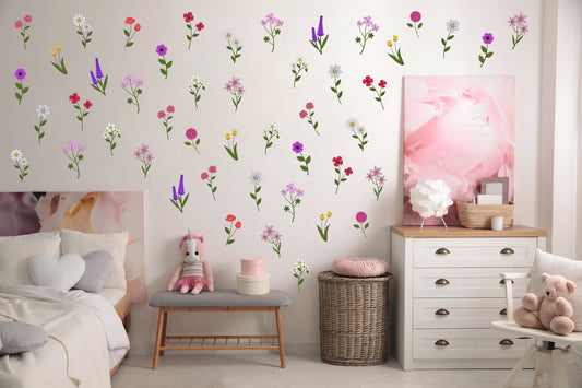 Flower Wall Sticker Wildflower Wall Sticker Floral Wall Sticker Girl Bedroom Decor Wildflower Decal Cute Nursery Wall Sticker Flower Decal