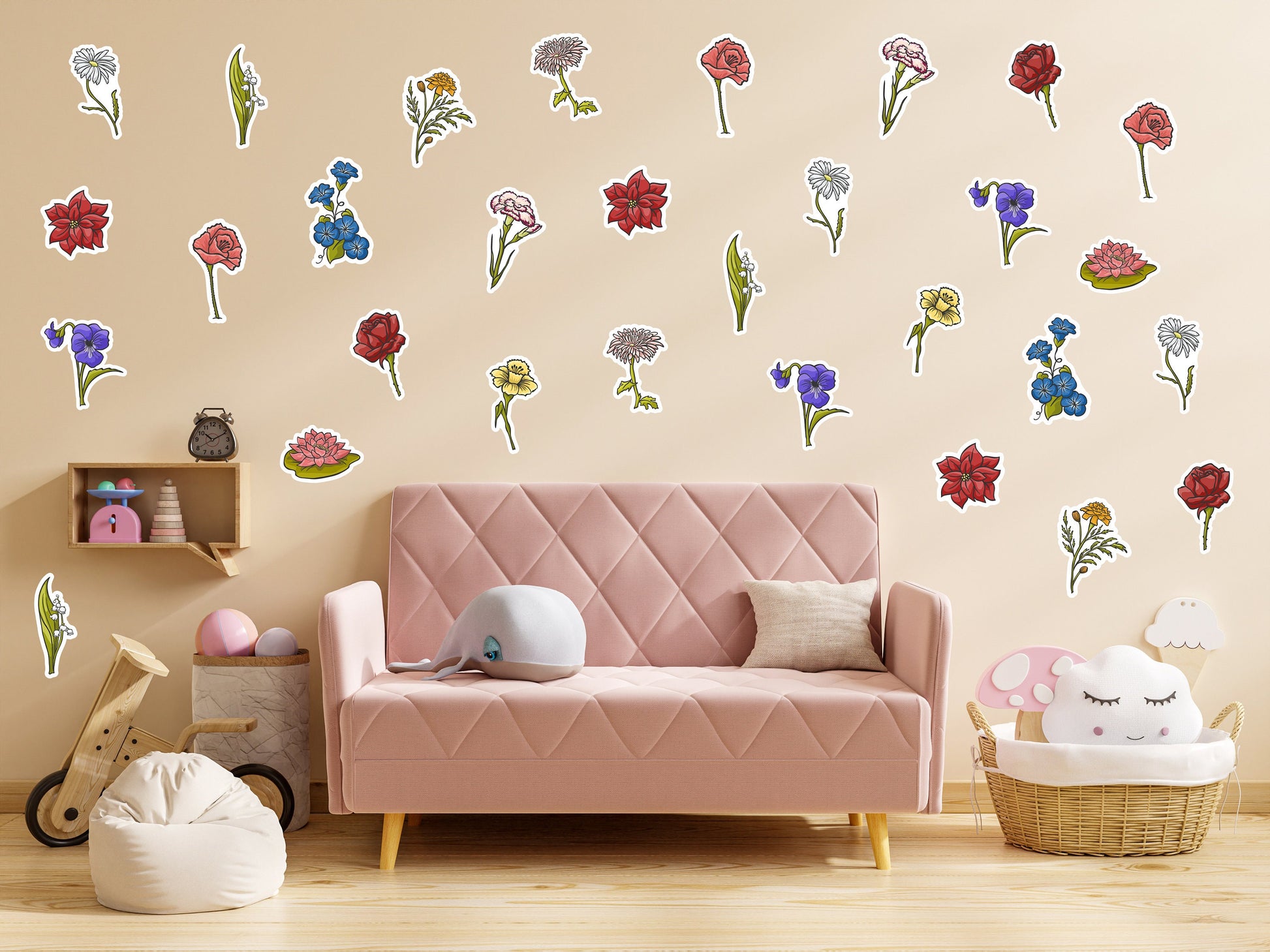 Floral Wall Stickers, Nursery Wall Stickers, Flower Wall Stickers, Children's Wall Decor, Kid's Room, Girl's Bedroom, Floral Decals, Flowers