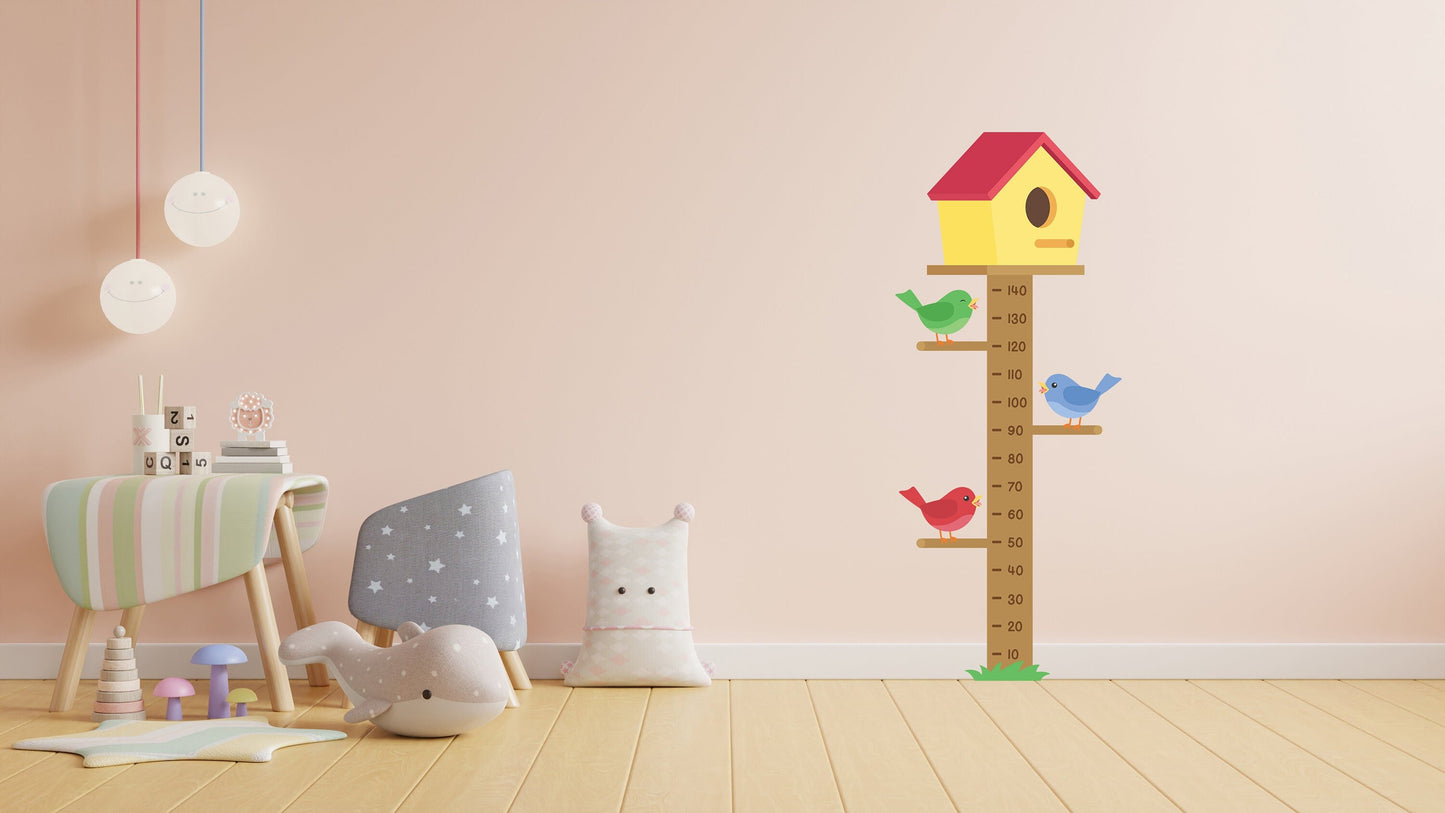 Adorable Bird Feeder Height Chart Wall Sticker - Track Your Child's Growth in Nature's Style!