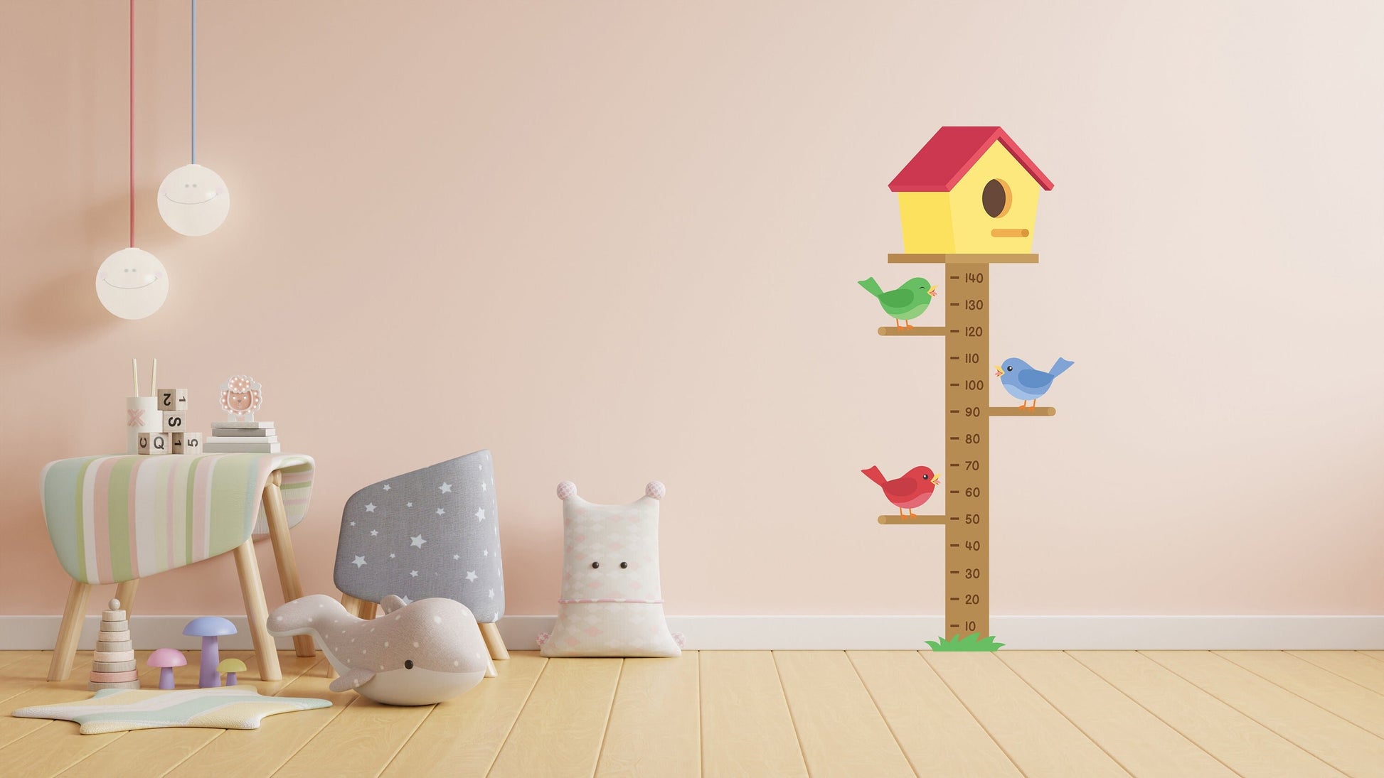 Adorable Bird Feeder Height Chart Wall Sticker - Track Your Child's Growth in Nature's Style!