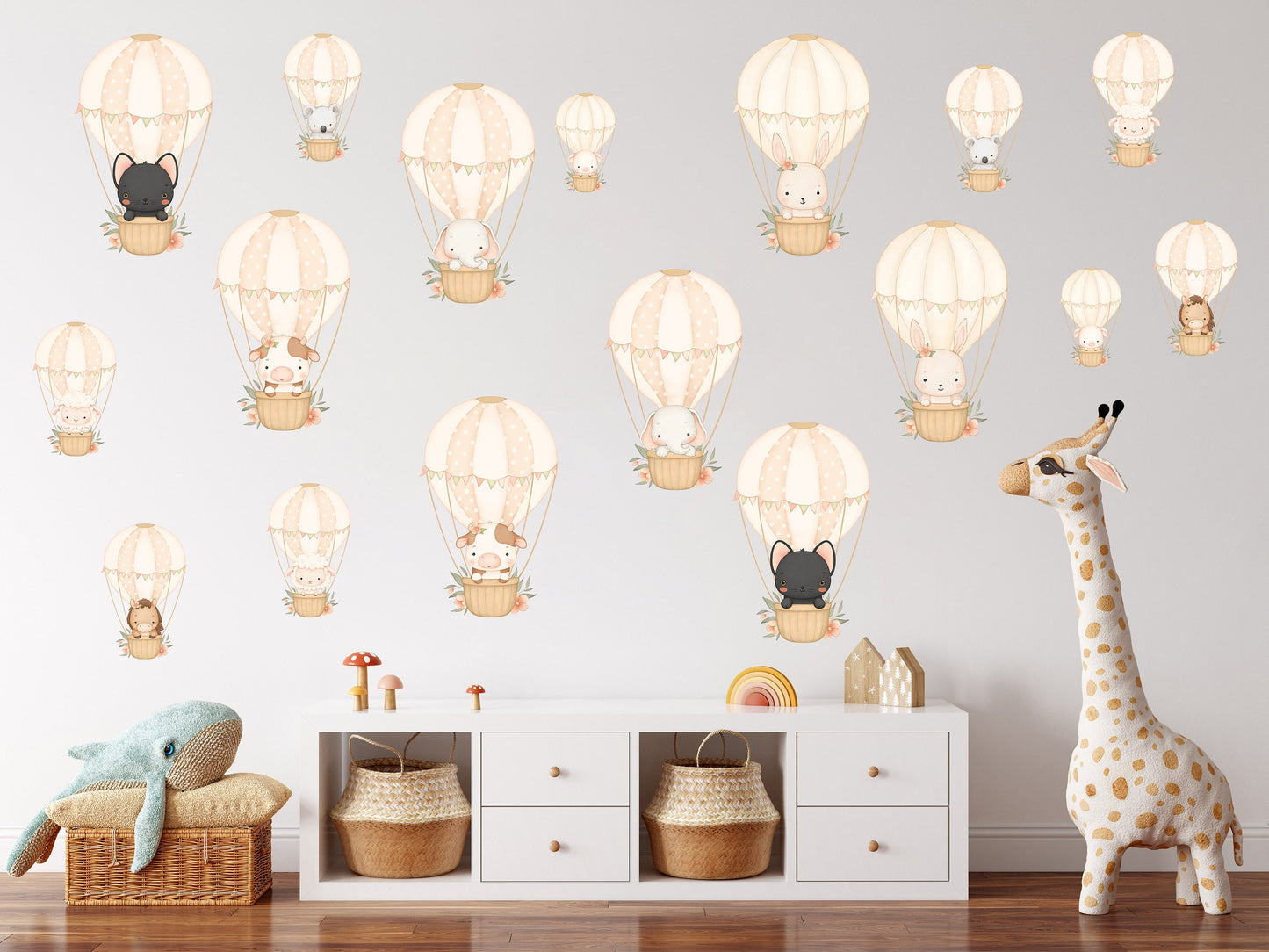 Cute Animals Hot Air Ballon Wall Decal Cute Farm Animals Flying Hot Air Balloon