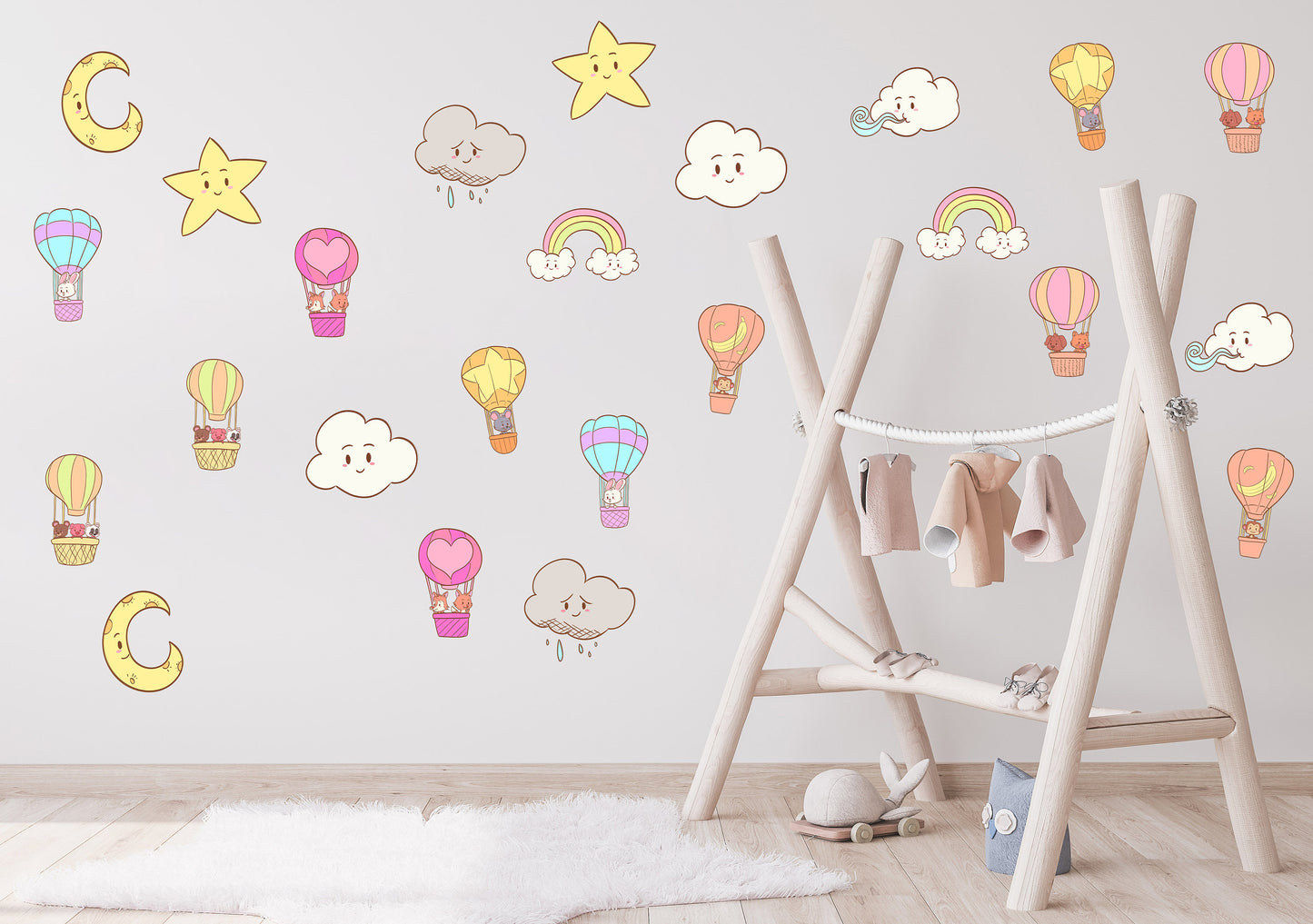 Hot Air Balloon Night Sky Sticker Cute Animals Hot Air Ballon Wall Decal Night Sky