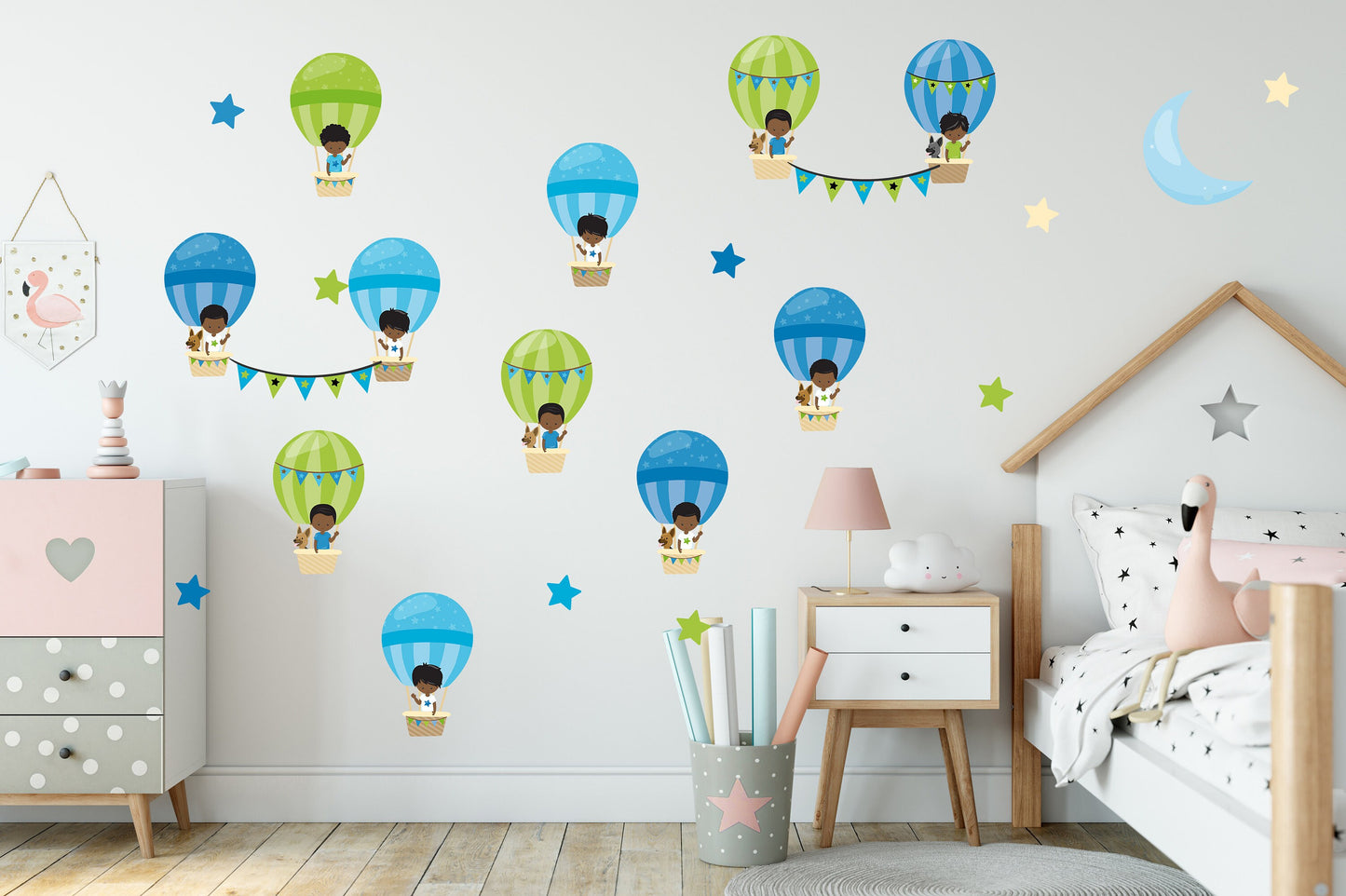 Hot Air Balloon Wall Stickers, Kids Decor, Nursery Wall Sticker Ideas, Cute Boys Stickers, Boys Bedroom Wallpaper, Removable Stickers Idea