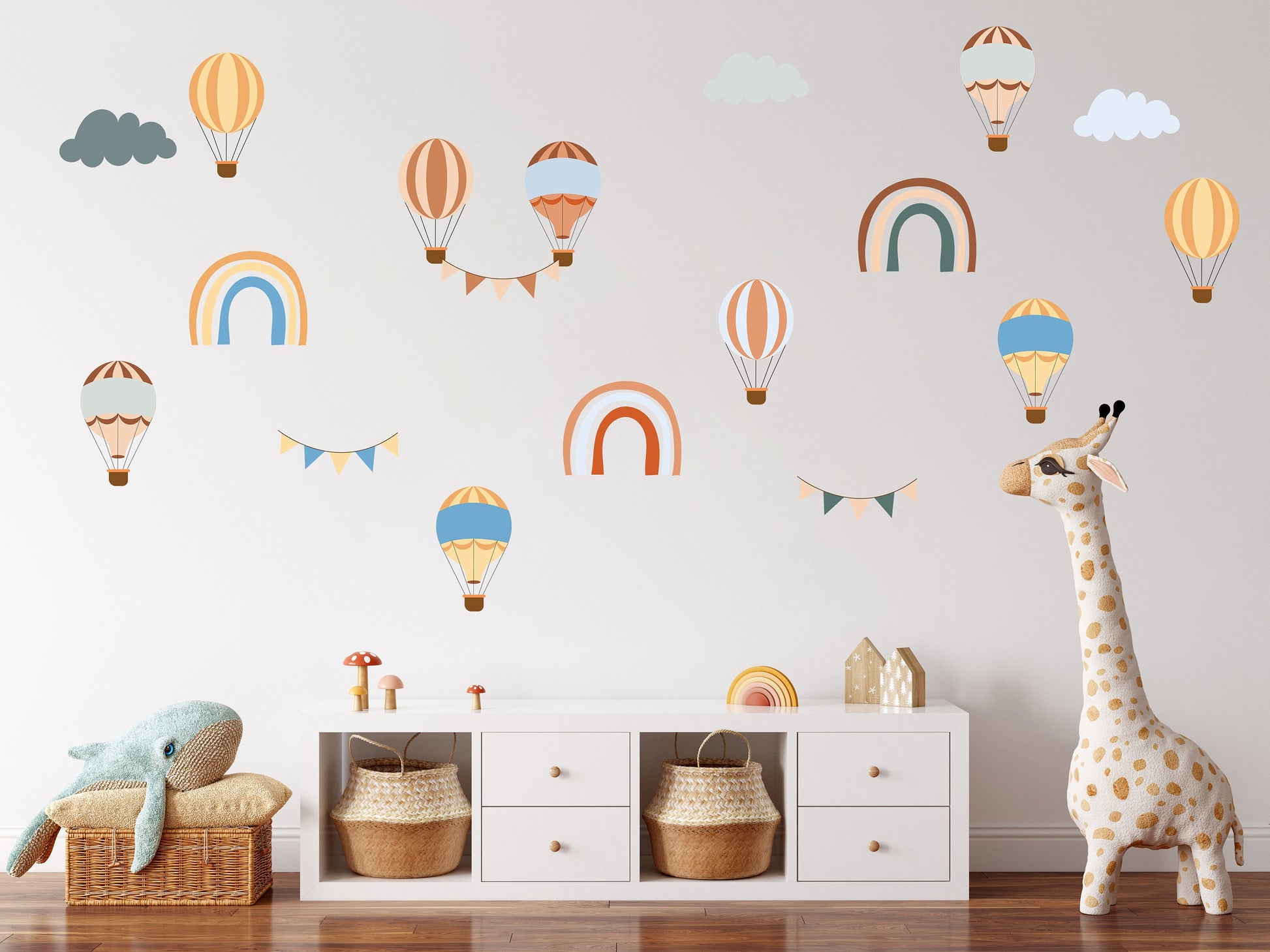 Hot Air Balloon Wall Stickers Rainbow Decal Hot Air Balloon Nursery Wall Sticker Hot Air Balloon Decal Cute Nursery Decor Rainbow Playroom