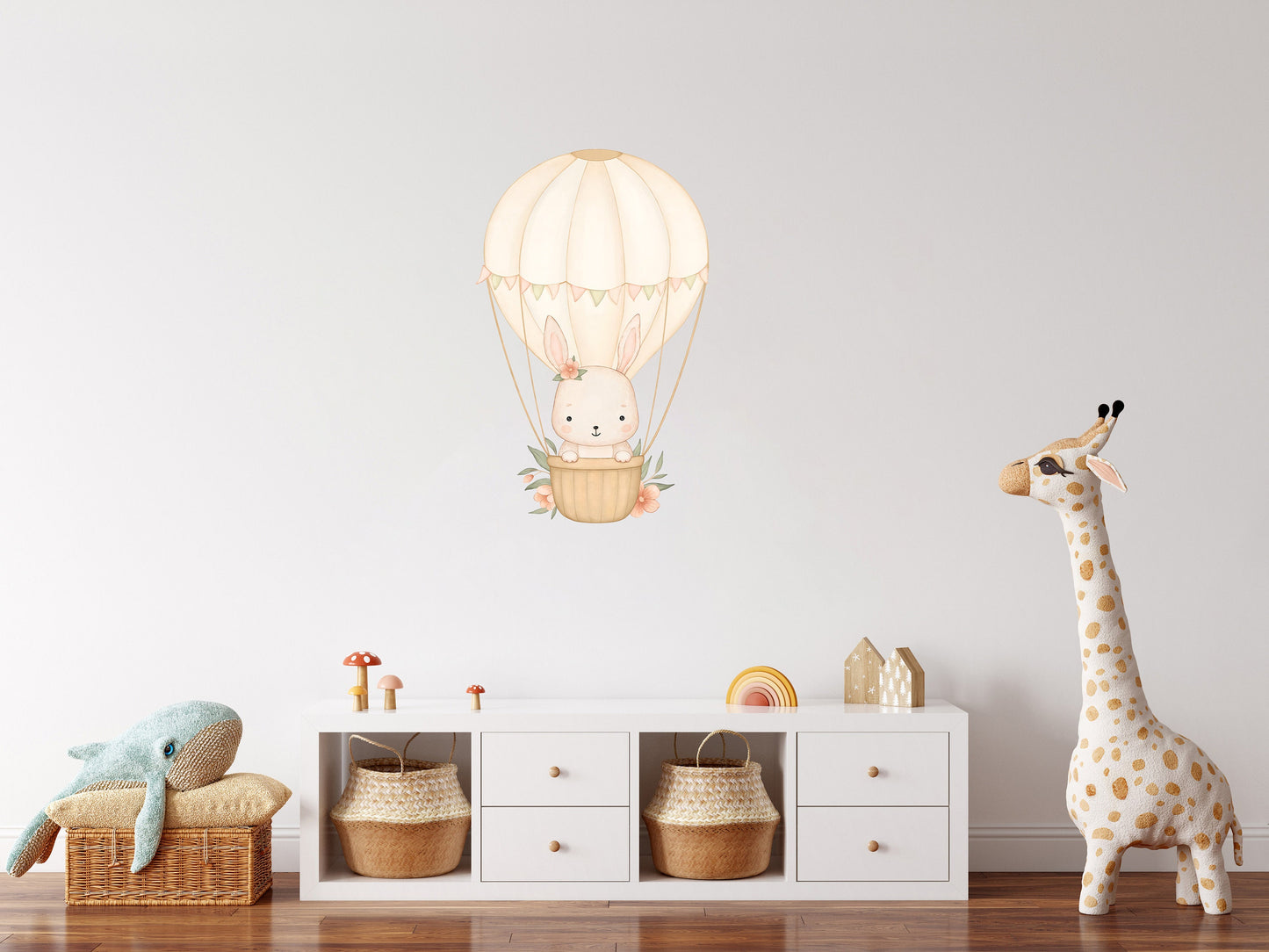 Hot Air Balloon Wall Sticker Kids Bedroom Girls Decor Nursery Wallpaper Idea Children Bunny Rabbit Cute Animal Toddler Floating Design Print