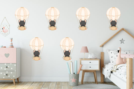 Hot Air Balloon Wall Sticker Kids Bedroom Girls Decor Nursery Wallpaper Idea Children Black Cat Cute Animal Toddler Floating Design Print