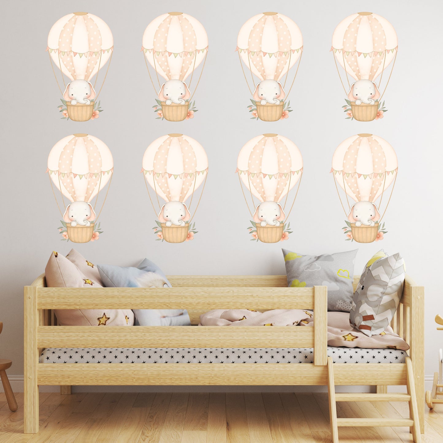 Hot Air Balloon Wall Sticker Kids Bedroom Girls Decor Nursery Wallpaper Idea Children Baby Elephant Cute Animal Toddler Floating Design