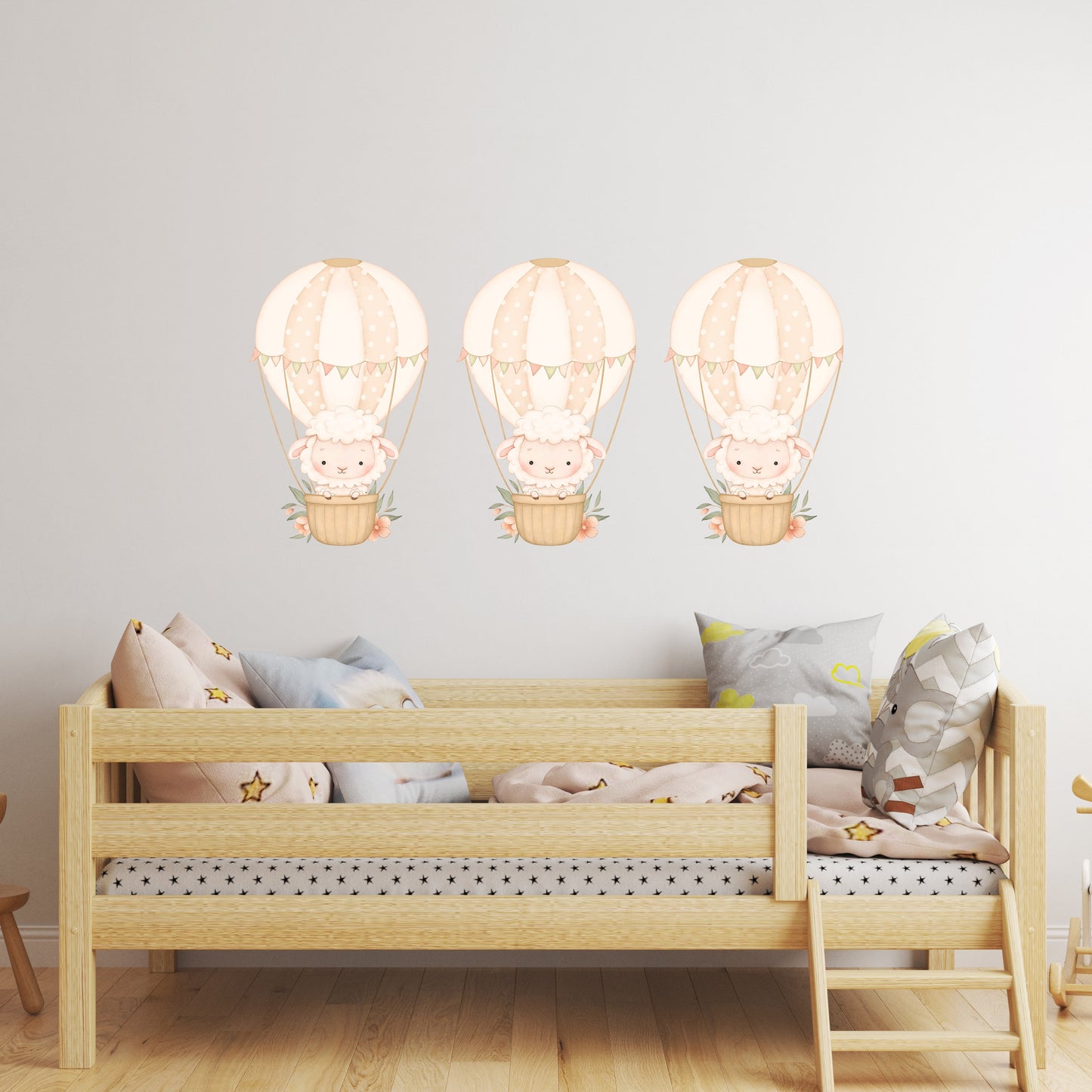 Hot Air Balloon Wall Sticker Kids Bedroom Girls Decor Nursery Wallpaper Idea Children Baby Sheep Cute Farm Animal Toddler Floating Design