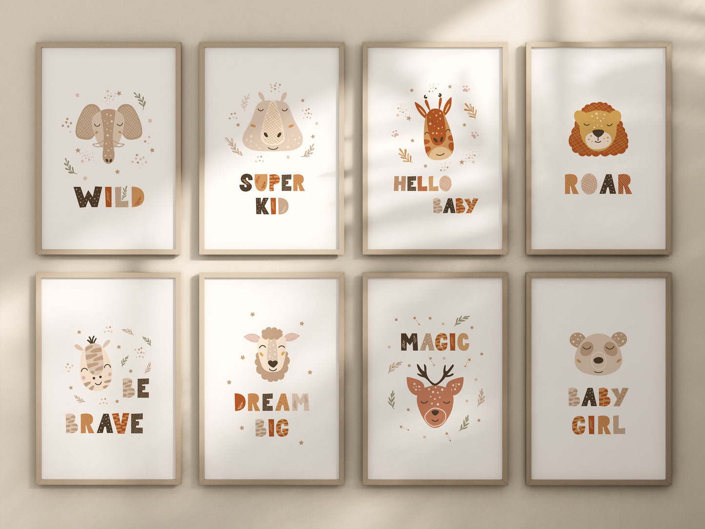 Animal Frame Prints Rainbow Cute Baby Nursery Decor Poster Safari Children's Picture Wall Art Work Boys Bedroom Girls Room Home Decor Ideas