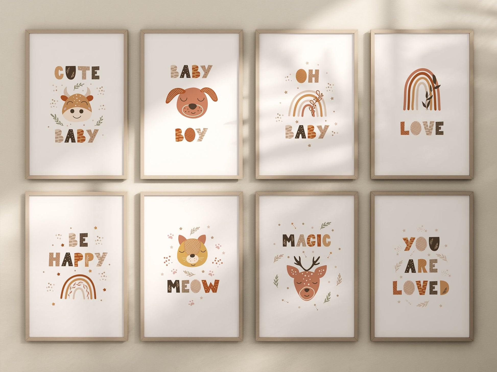 Animal Frame Prints Rainbow Cute Baby Nursery Decor Poster Safari Children's Picture Wall Art Work Boys Bedroom Girls Room Home Decor Ideas