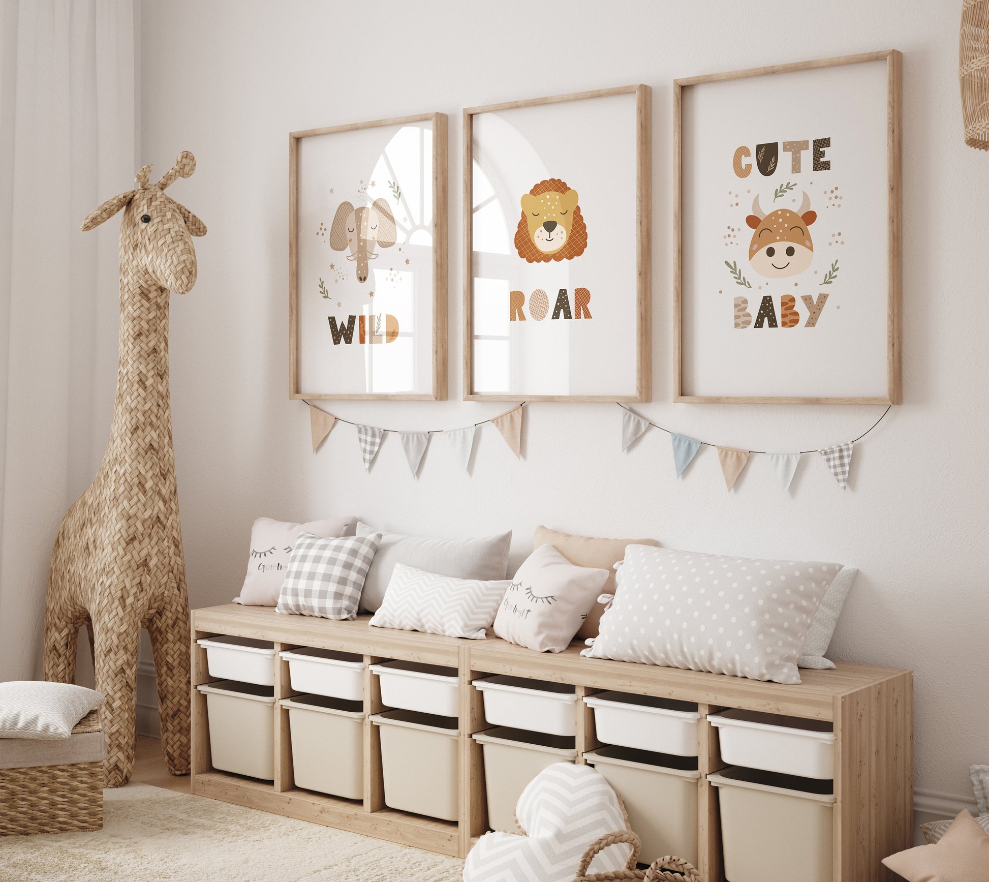 Animal Frame Prints Rainbow Cute Baby Nursery Decor Poster Safari Children's Picture Wall Art Work Boys Bedroom Girls Room Home Decor Ideas