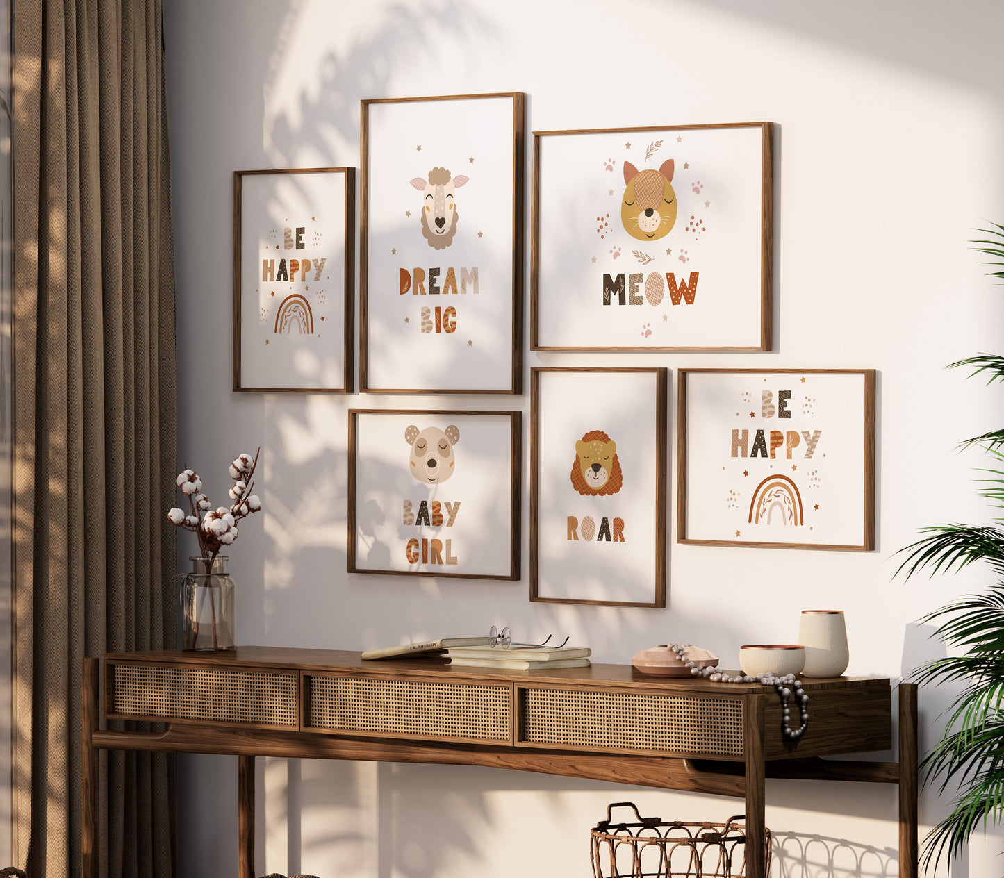 Animal Frame Prints Rainbow Cute Baby Nursery Decor Poster Safari Children's Picture Wall Art Work Boys Bedroom Girls Room Home Decor Ideas