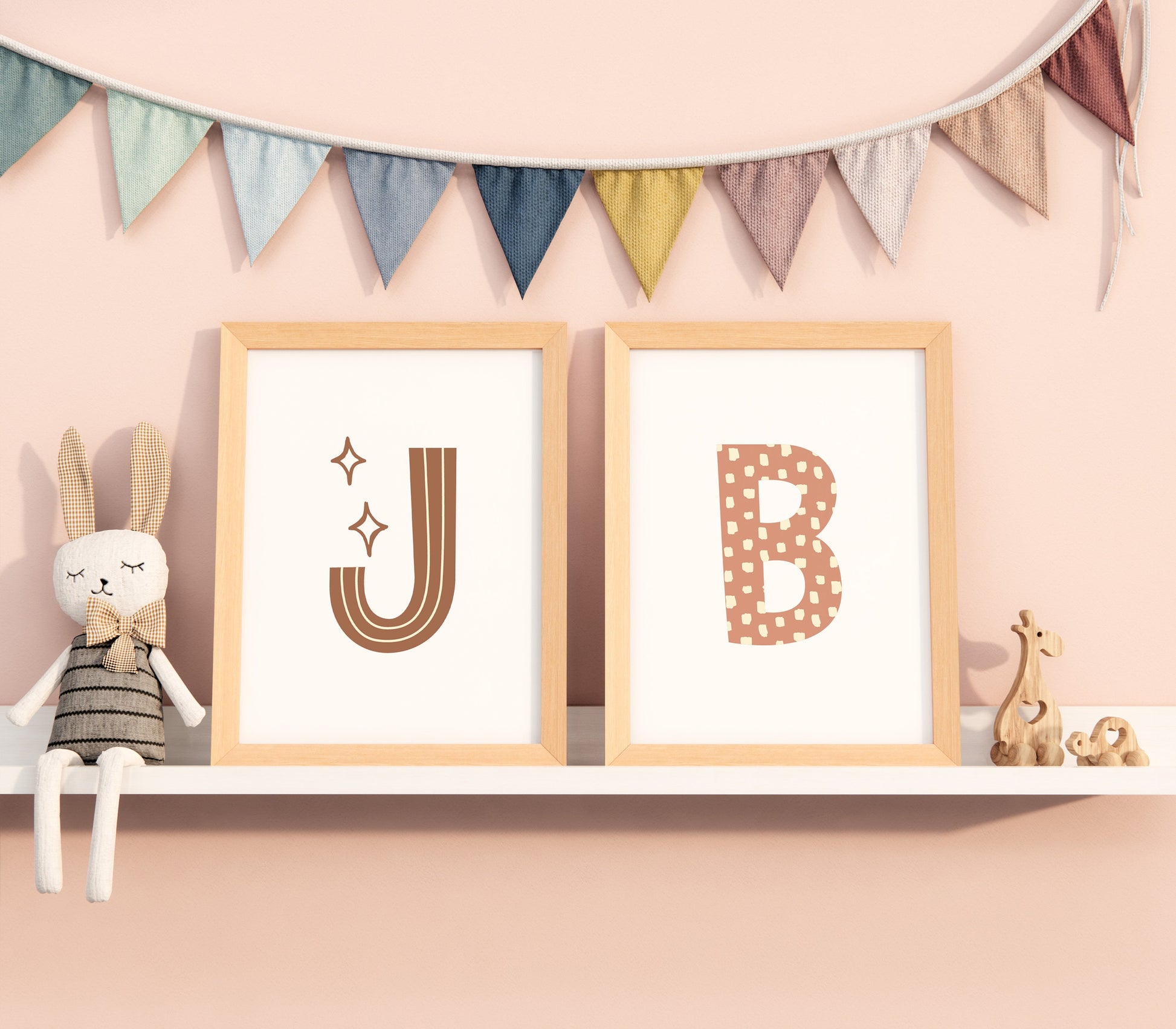 Alphabet Frame Prints Letters Cute Baby Nursery Decor Poster Boho Children's Picture Wall Art Work Boys Bedroom Girls Room Home Decor Ideas