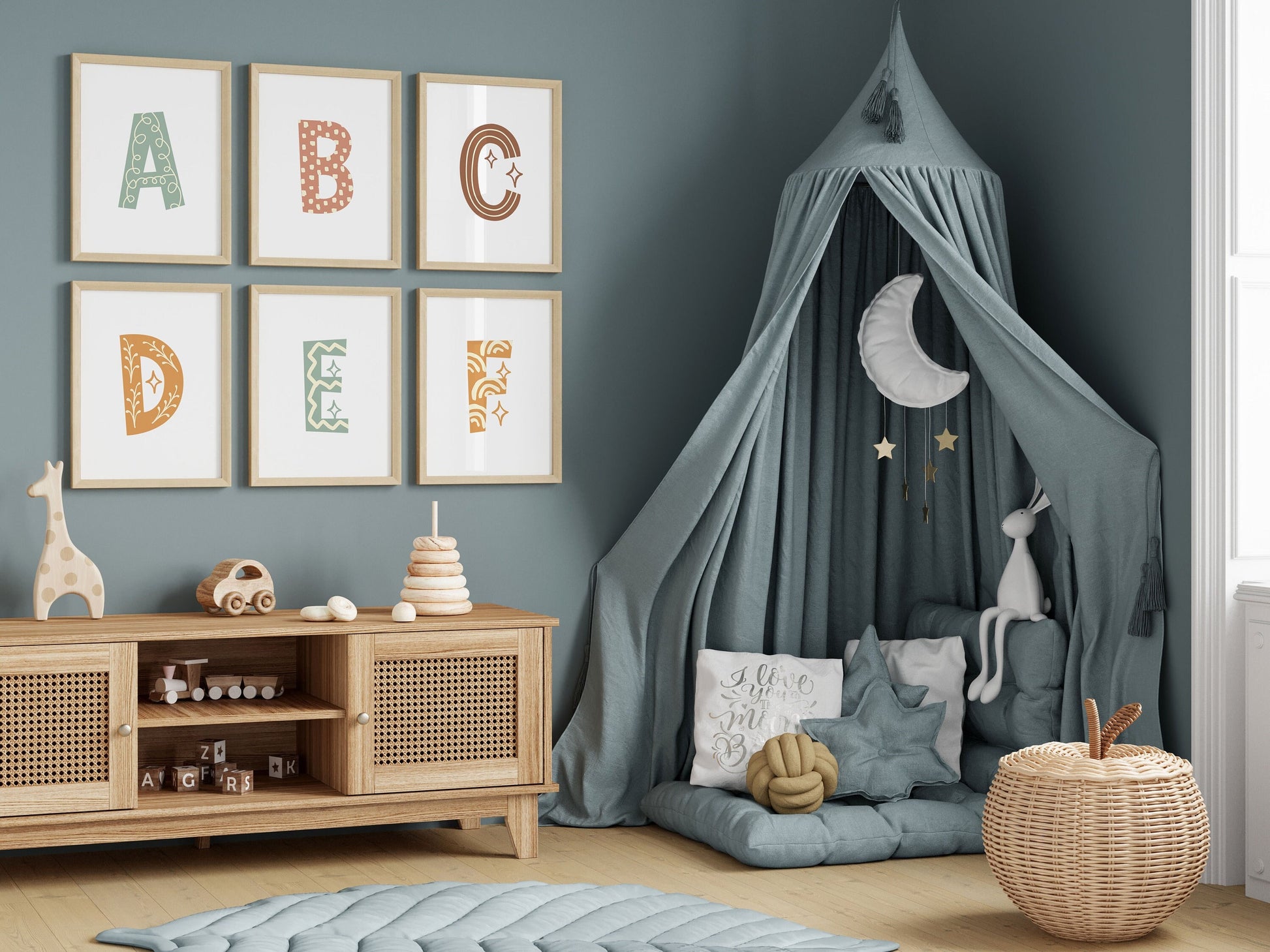 Alphabet Frame Prints Letters Cute Baby Nursery Decor Poster Boho Children's Picture Wall Art Work Boys Bedroom Girls Room Home Decor Ideas