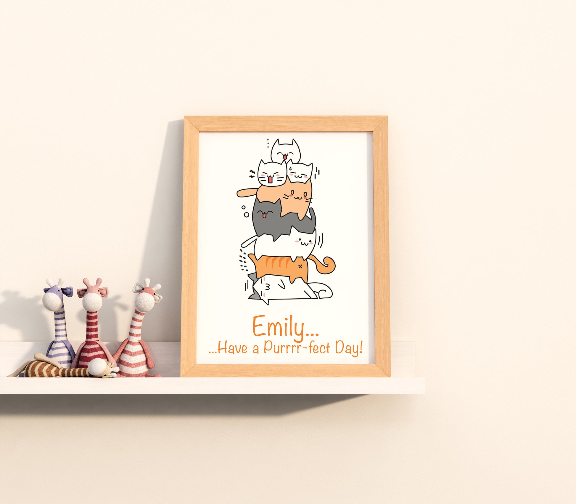 Personalised Name Print Cute Animal Nursery Art Inspirational Quote For Kids Cute Cats Framed Poster Unframed Girls Bedroom Boys Decor Ideas