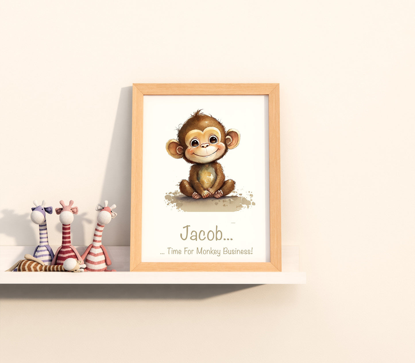 Personalised Named Print Cute Animal Nursery Art Inspirational Quote Kids Baby Monkey Framed Poster Unframed Girls Bedroom Boys Decor Ideas