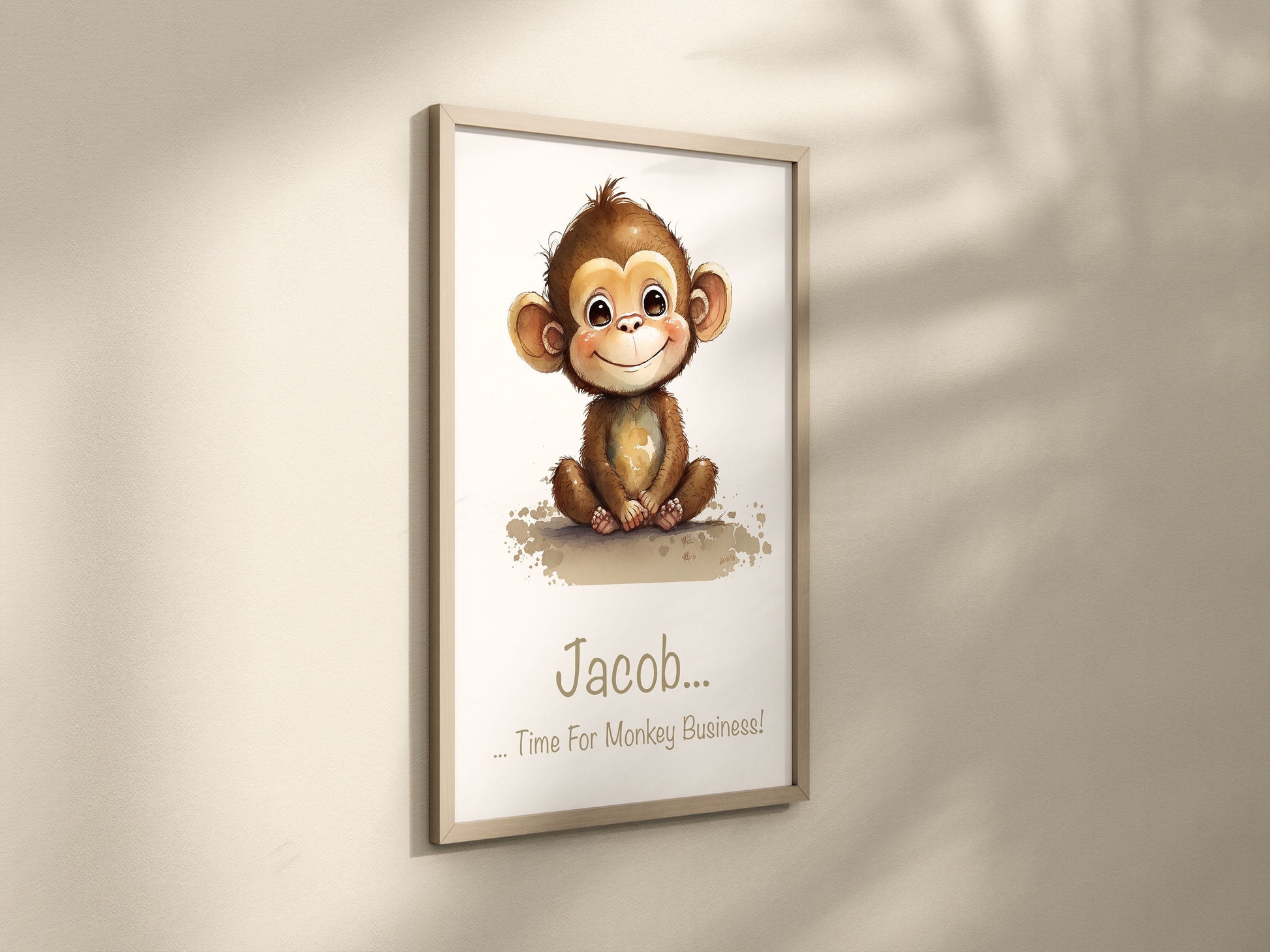 Personalised Named Print Cute Animal Nursery Art Inspirational Quote Kids Baby Monkey Framed Poster Unframed Girls Bedroom Boys Decor Ideas