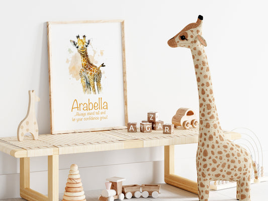 Personalised Named Print Cute Animal Nursery Art Inspirational Quote Kids Baby Giraffe Framed Poster Unframed Girls Bedroom Boys Decor Idea