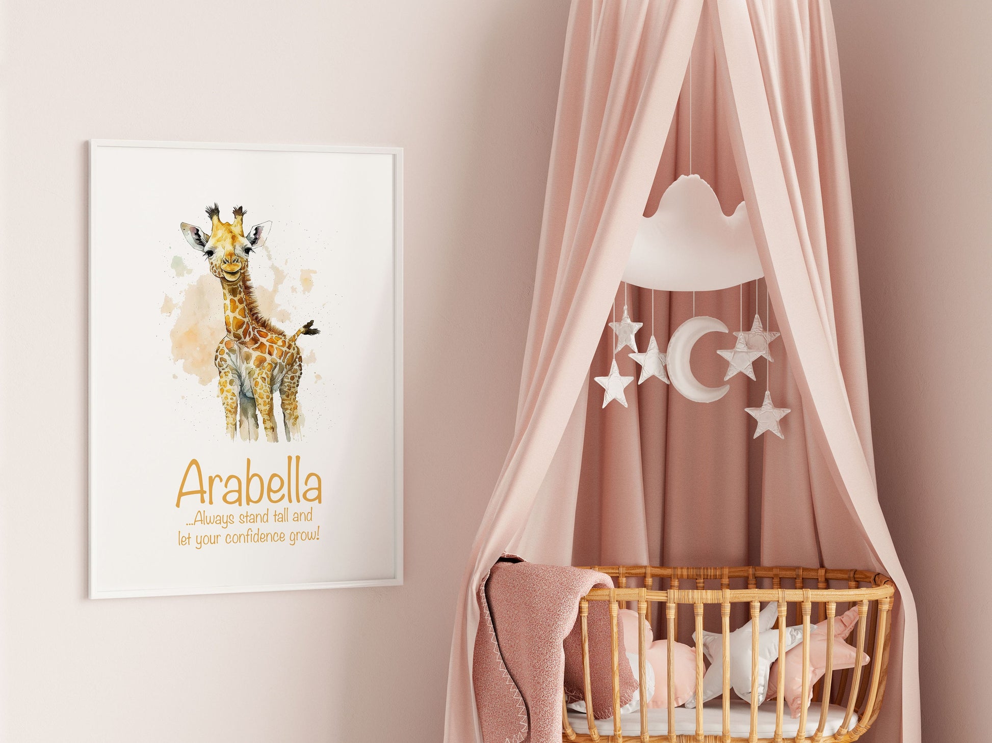 Personalised Named Print Cute Animal Nursery Art Inspirational Quote Kids Baby Giraffe Framed Poster Unframed Girls Bedroom Boys Decor Idea