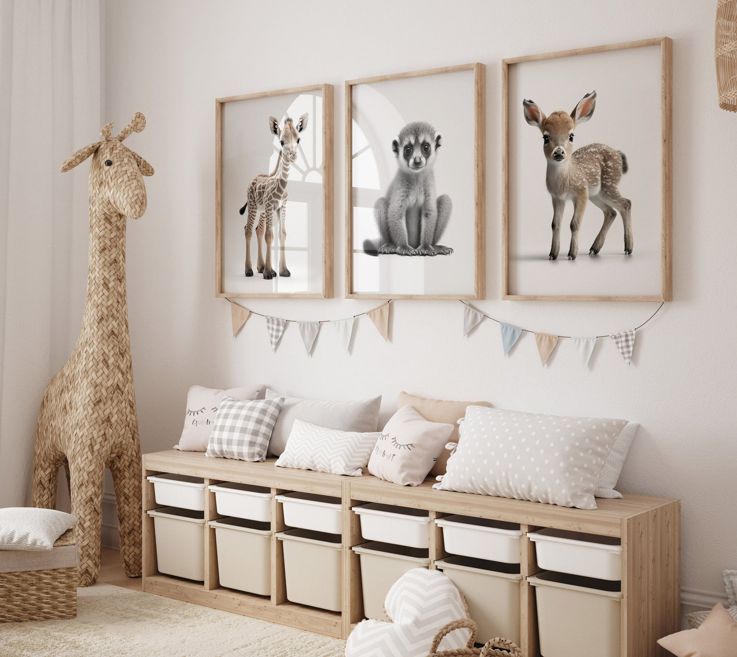 Animal Frame Prints White Cute Baby Nursery Decor Poster Safari Children's Picture Wall Art Work Boys Bedroom Girls Room Home Decor Ideas