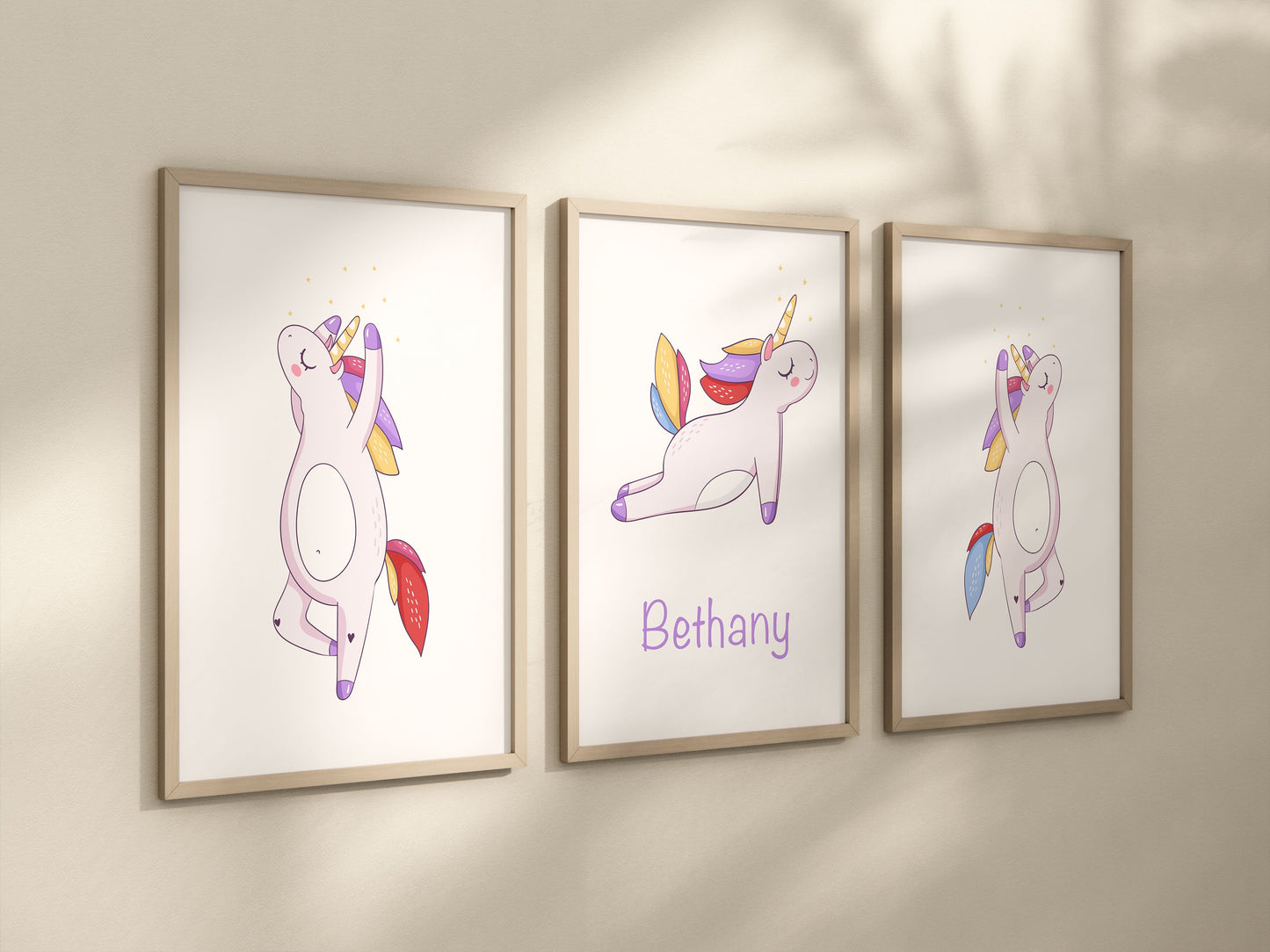 Personalised Name Unicorn Prints Unframed Nursery Decor Gift Idea Girls Bedroom Framed Wall Paper Designs Magical Dancing Unicorns Neutral