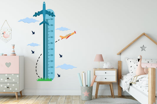 Large Blue Plane Hight Chart Wall Sticker Children's Measuring Sticker Wall Growth Chart Sticker Height Chart For Babies Large Decal