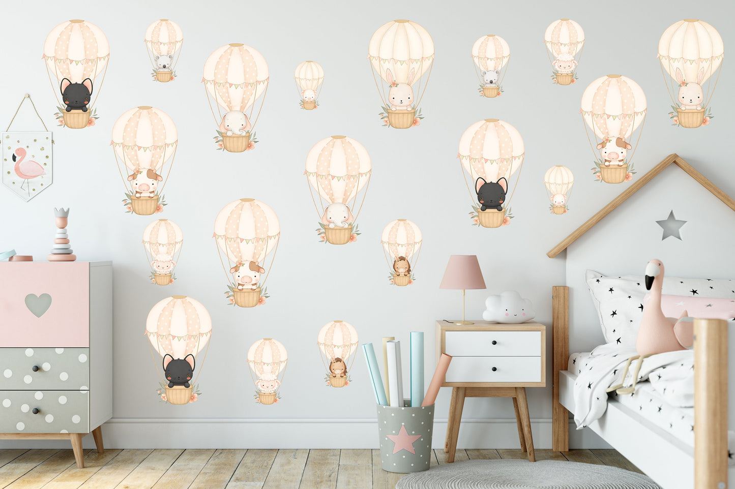 Cute Animals Hot Air Ballon Wall Decal Cute Farm Animals