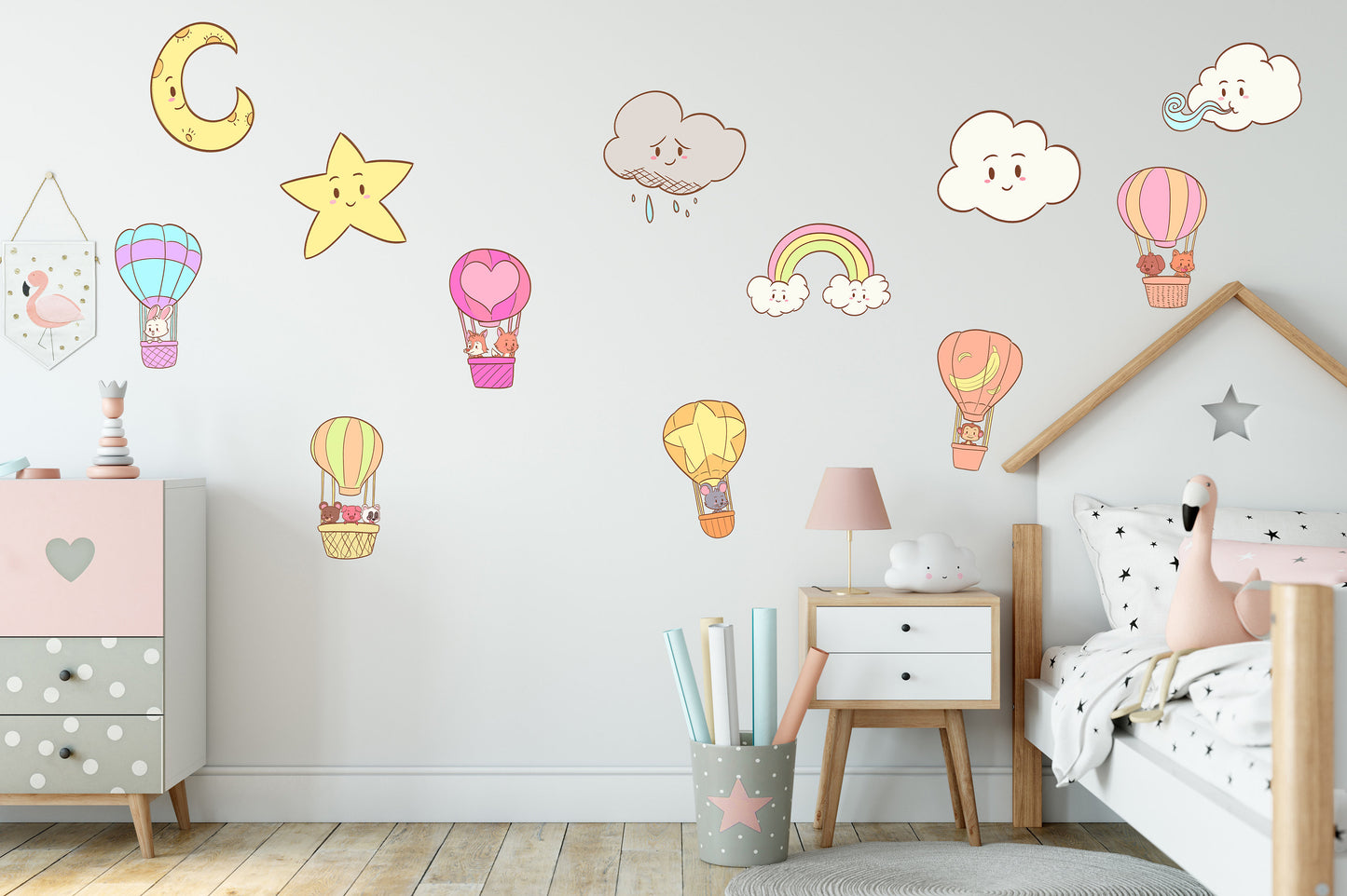 Hot Air Balloon Nursery Wall Sticker Hot Air Balloon Night Sky Sticker