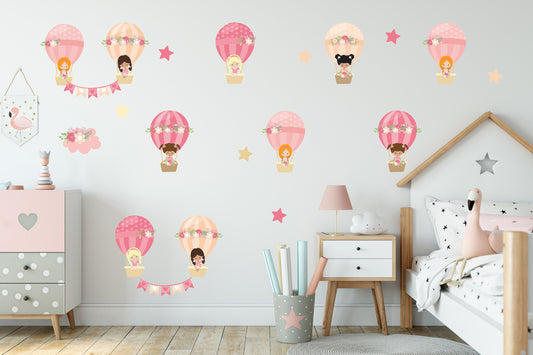 Pink Hot Air Balloon Wall Stickers Girls Hot Air Balloon Wall