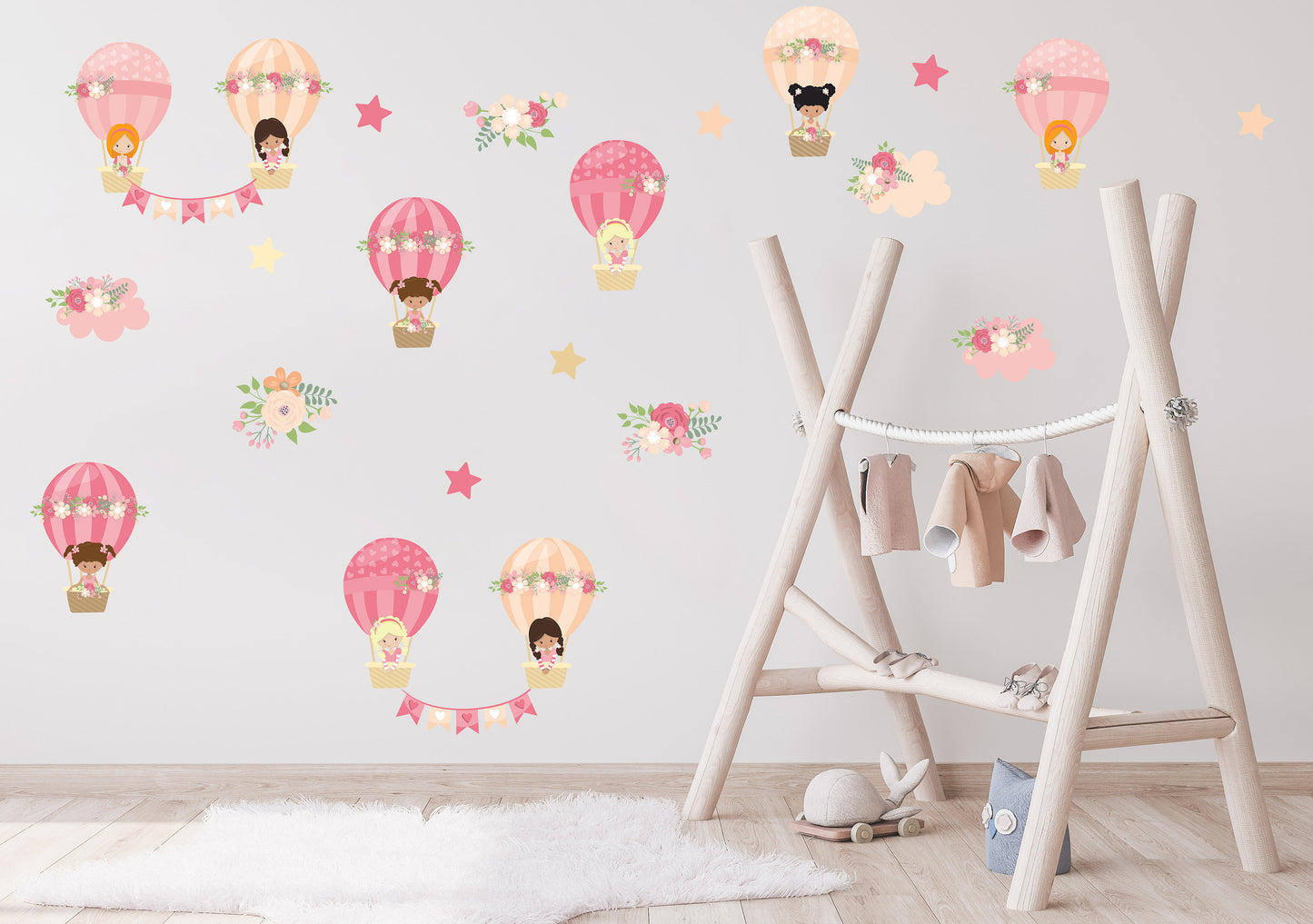 Pink Hot Air Balloon Wall Stickers Girls Hot Air Balloon Wall Girls Bedroom Wall Sticker Girls Balloon Decal