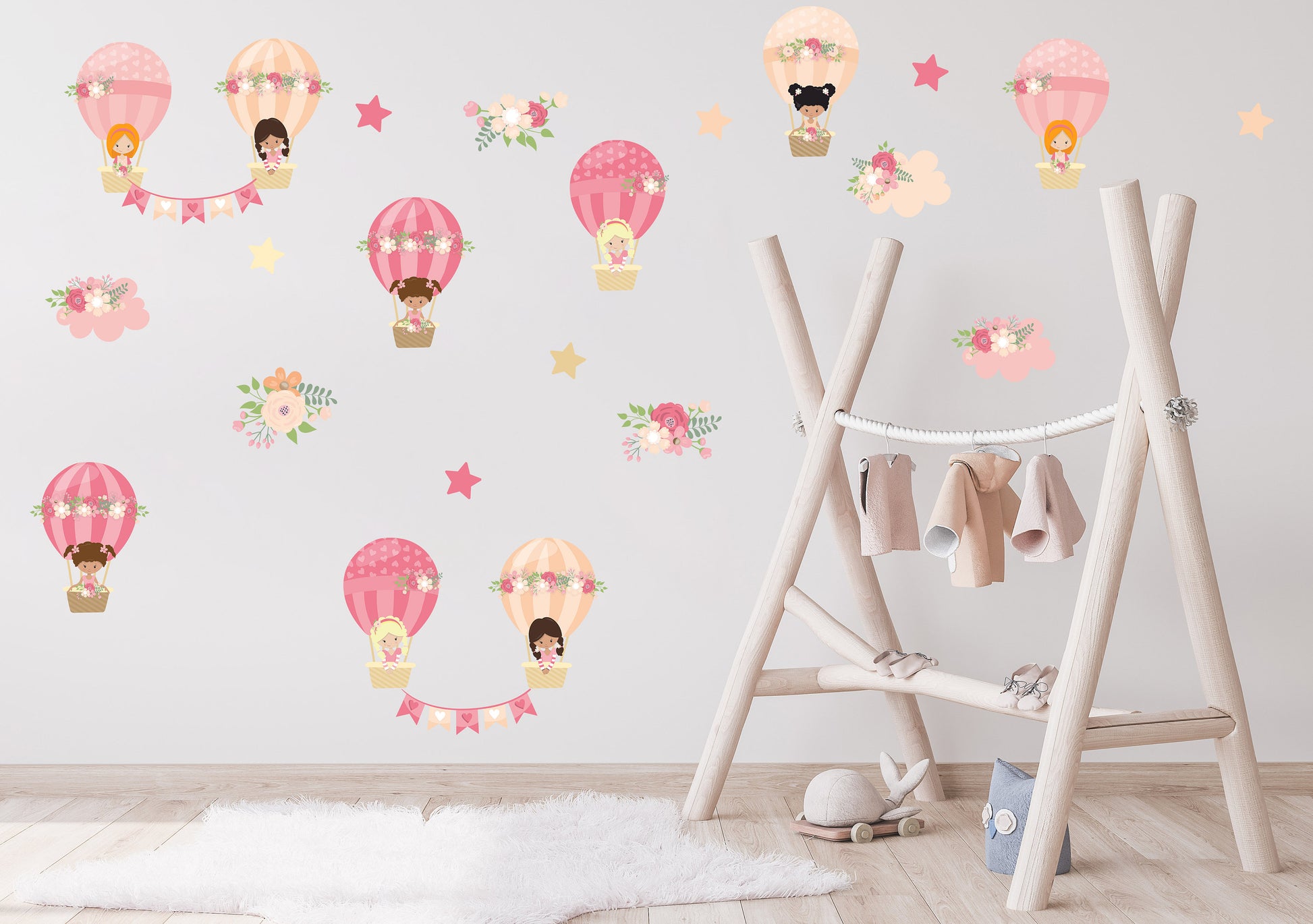 Pink Hot Air Balloon Wall Stickers Girls Hot Air Balloon Wall Girls Bedroom Wall Sticker Girls Balloon Decal