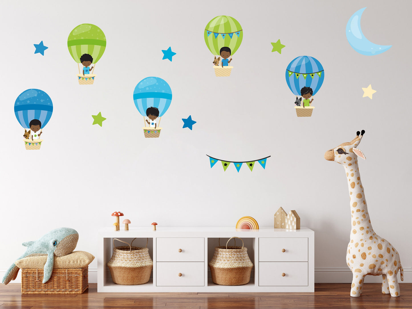 Hot Air Balloon Wall Stickers, Kids Decor, Nursery Wall Sticker Ideas, Cute Boys Stickers, Boys Bedroom Wallpaper, Removable Stickers Idea