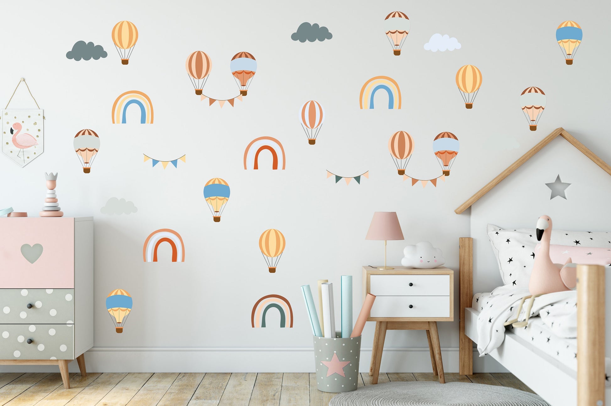 Hot Air Balloon Wall Stickers Rainbow Decal Hot Air Balloon Nursery Wall Sticker Hot Air Balloon Decal Cute Nursery Decor Rainbow Playroom