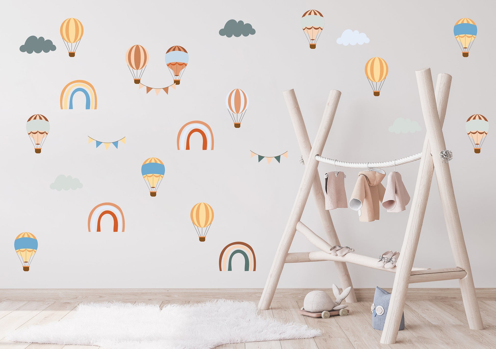 Hot Air Balloon Wall Stickers Rainbow Decal Hot Air Balloon Nursery Wall Sticker Hot Air Balloon Decal Cute Nursery Decor Rainbow Playroom