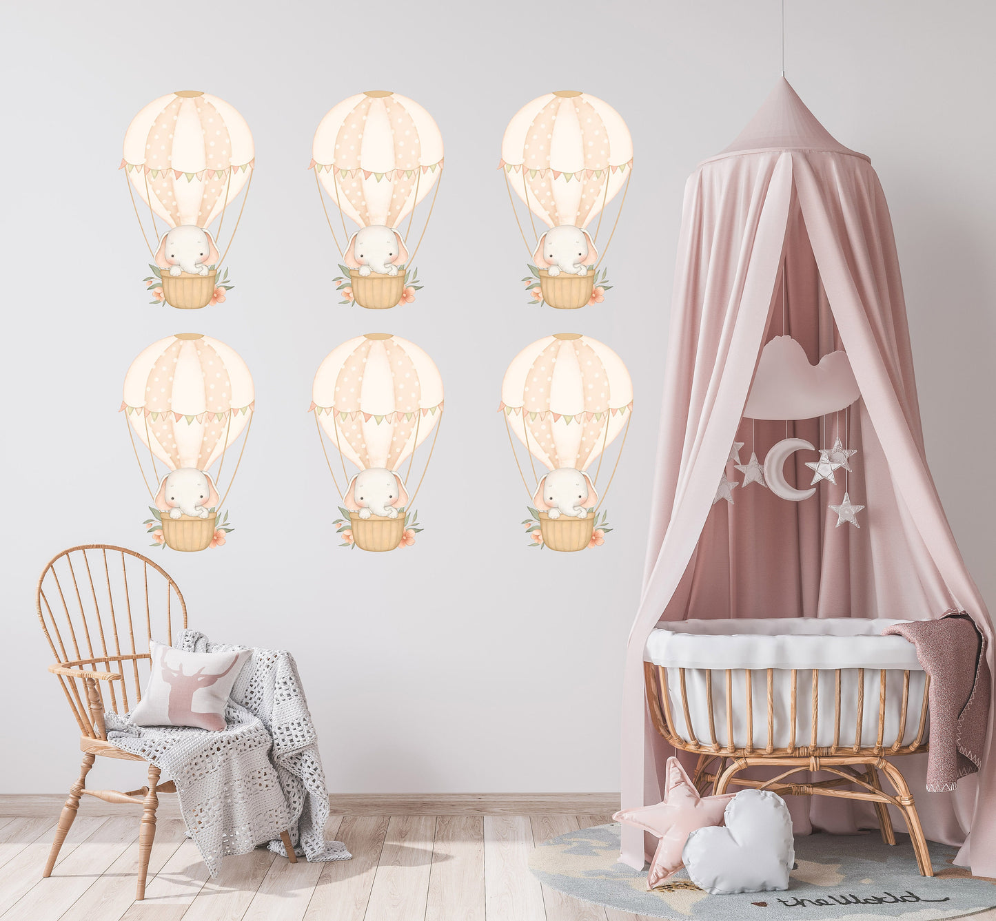 Hot Air Balloon Wall Sticker Kids Bedroom Girls Decor Nursery Wallpaper Idea Children Baby Elephant Cute Animal Toddler Floating Design